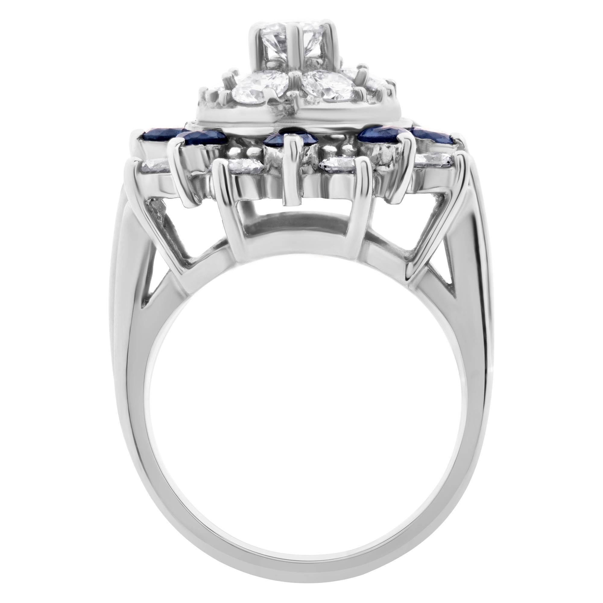 Women's Sapphire '0.50cts' and Diamond '1.50cts' Ring 14k White Gold, Star Cluster For Sale
