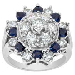 Sapphire '0.50cts' and Diamond '1.50cts' Ring 14k White Gold, Star Cluster