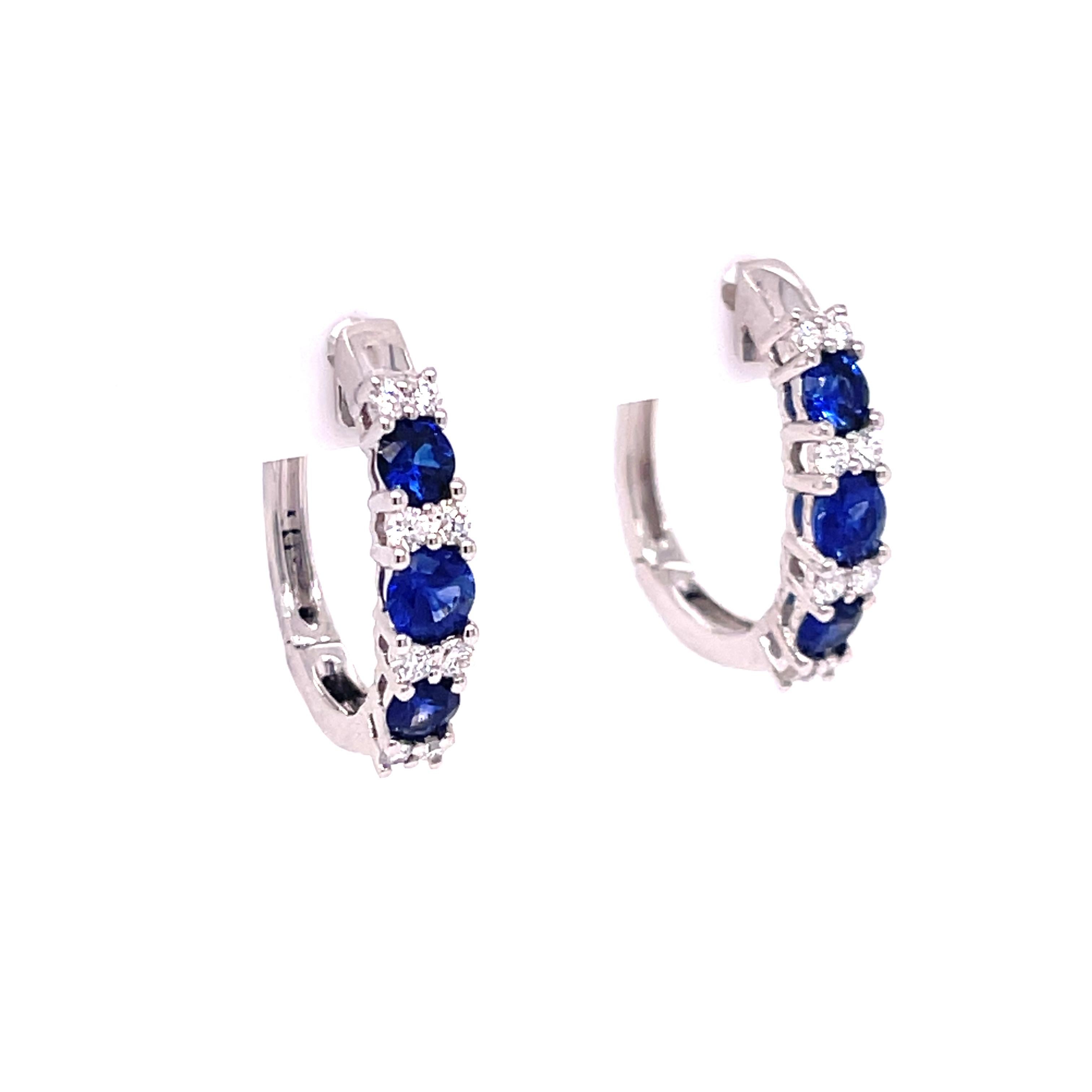 Modern Sapphire '0.91ctw' and Diamond '0.21ctw' White Gold Huggies For Sale