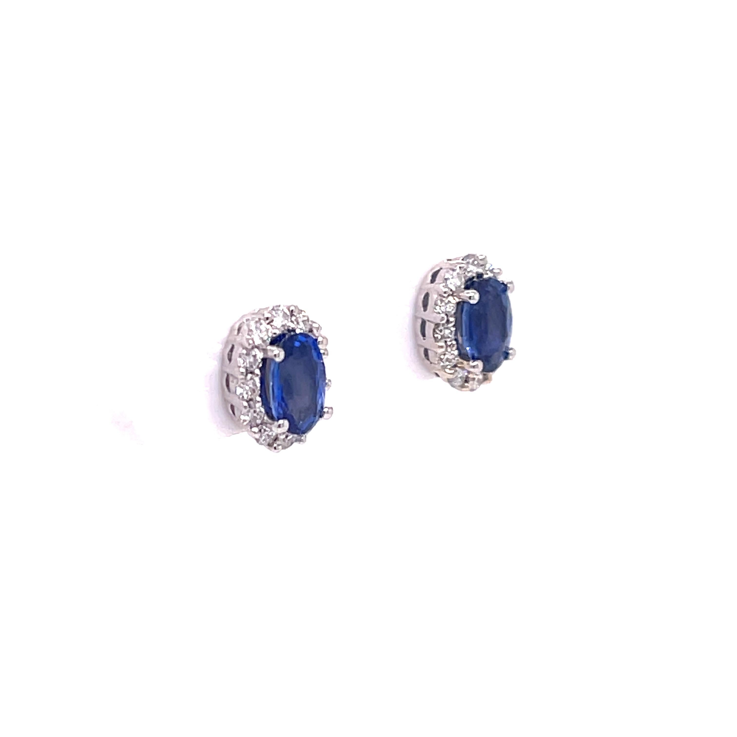 Modern Sapphire '1.25ctw' and Diamond '0.33ctw' White Gold Studs For Sale
