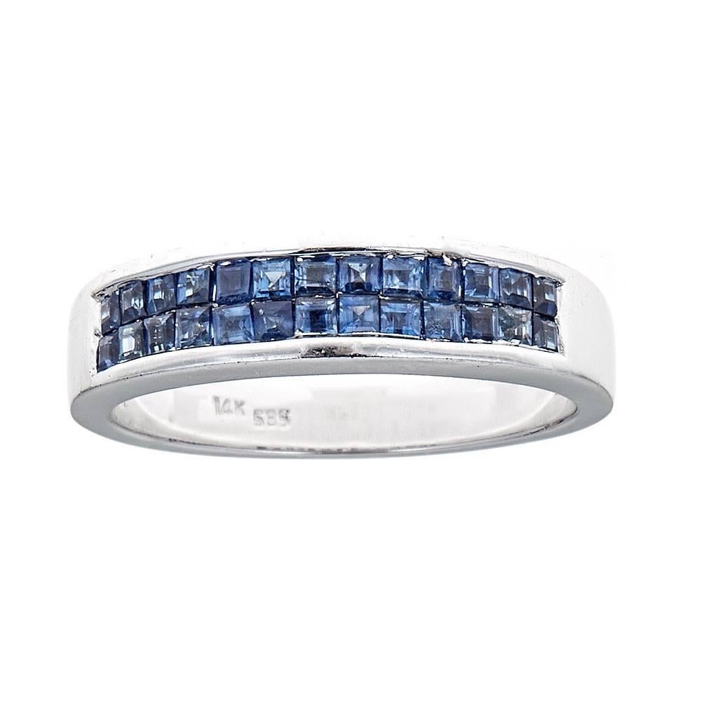 1.09 TCW Princess Cut Blue Sapphires Row Channel Setting Ring in 14k White Gold