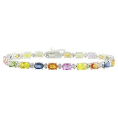 Sapphire Diamond Bracelet In 14 Karat White Gold