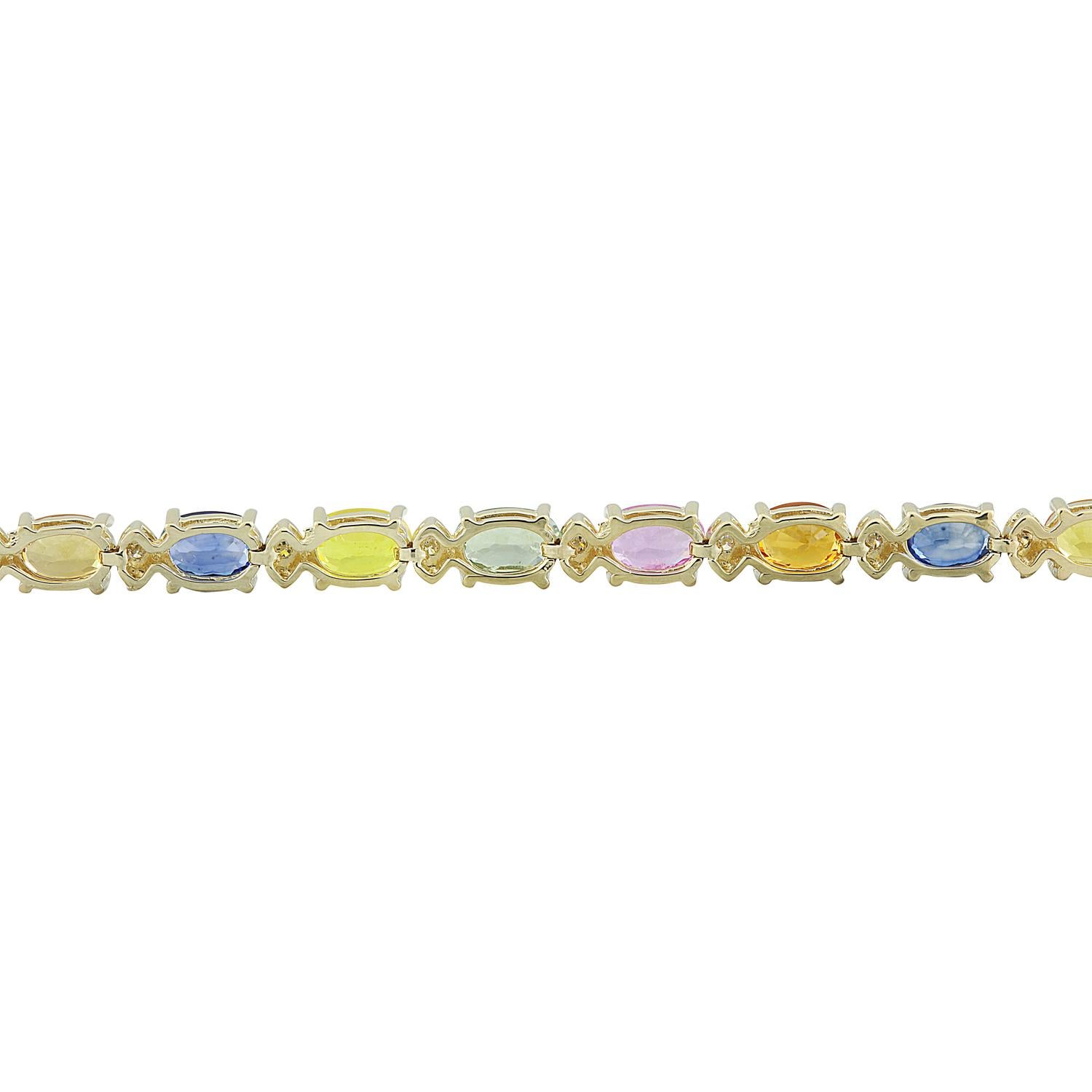 Oval Cut Sapphire Diamond Bracelet in 14 Karat Yellow Gold  For Sale