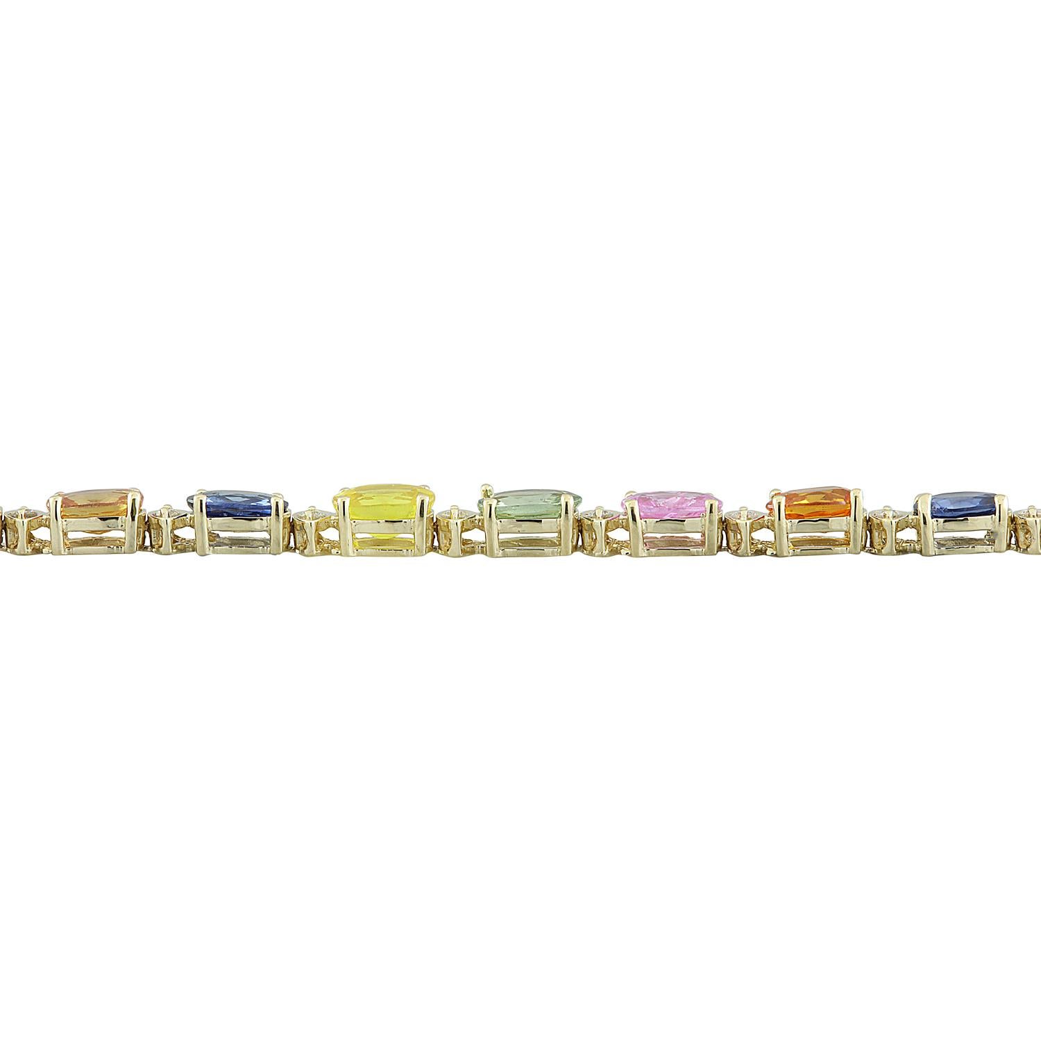 Sapphire Diamond Bracelet in 14 Karat Yellow Gold  In New Condition For Sale In Manhattan Beach, CA