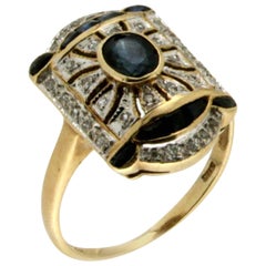 Sapphire 14 karat Yellow Gold Diamonds Cocktail Ring