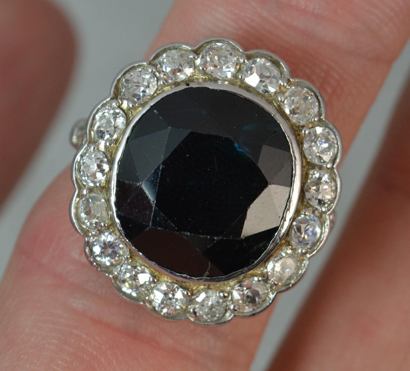 Sapphire 1.4 Carat Old Cut Diamond 18 Carat White Gold Cluster Ring 5