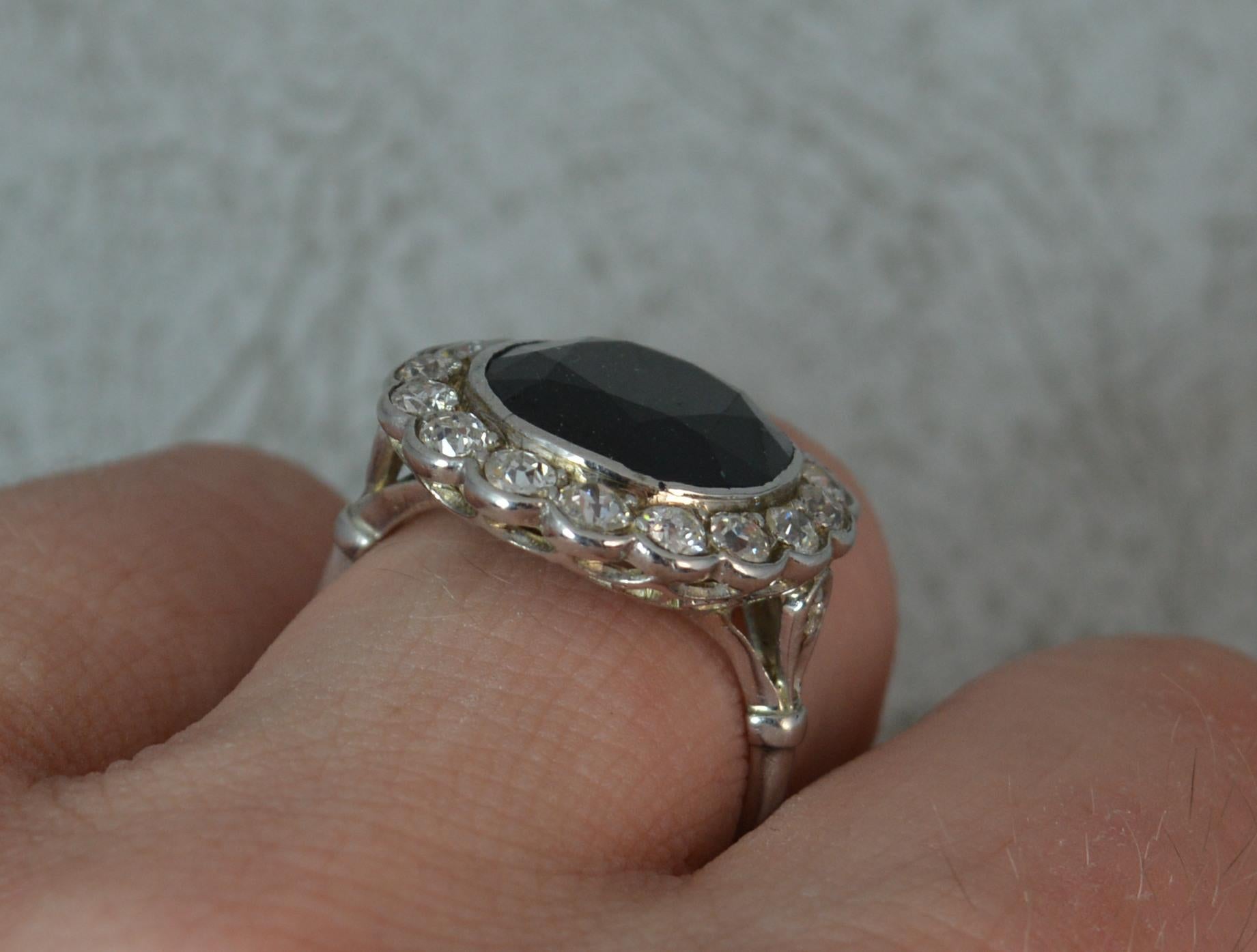 Edwardian Sapphire 1.4 Carat Old Cut Diamond 18 Carat White Gold Cluster Ring