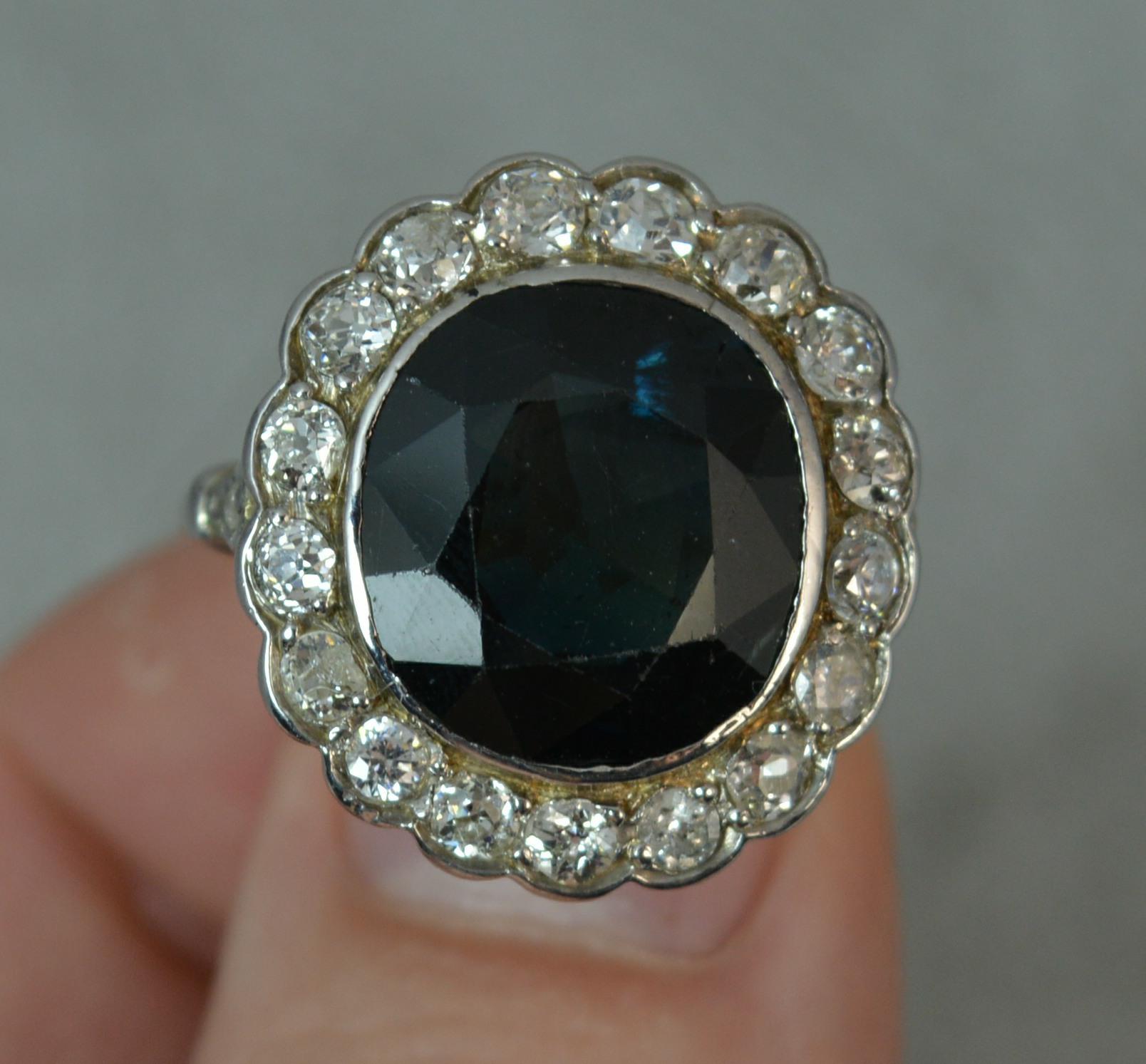 Women's Sapphire 1.4 Carat Old Cut Diamond 18 Carat White Gold Cluster Ring