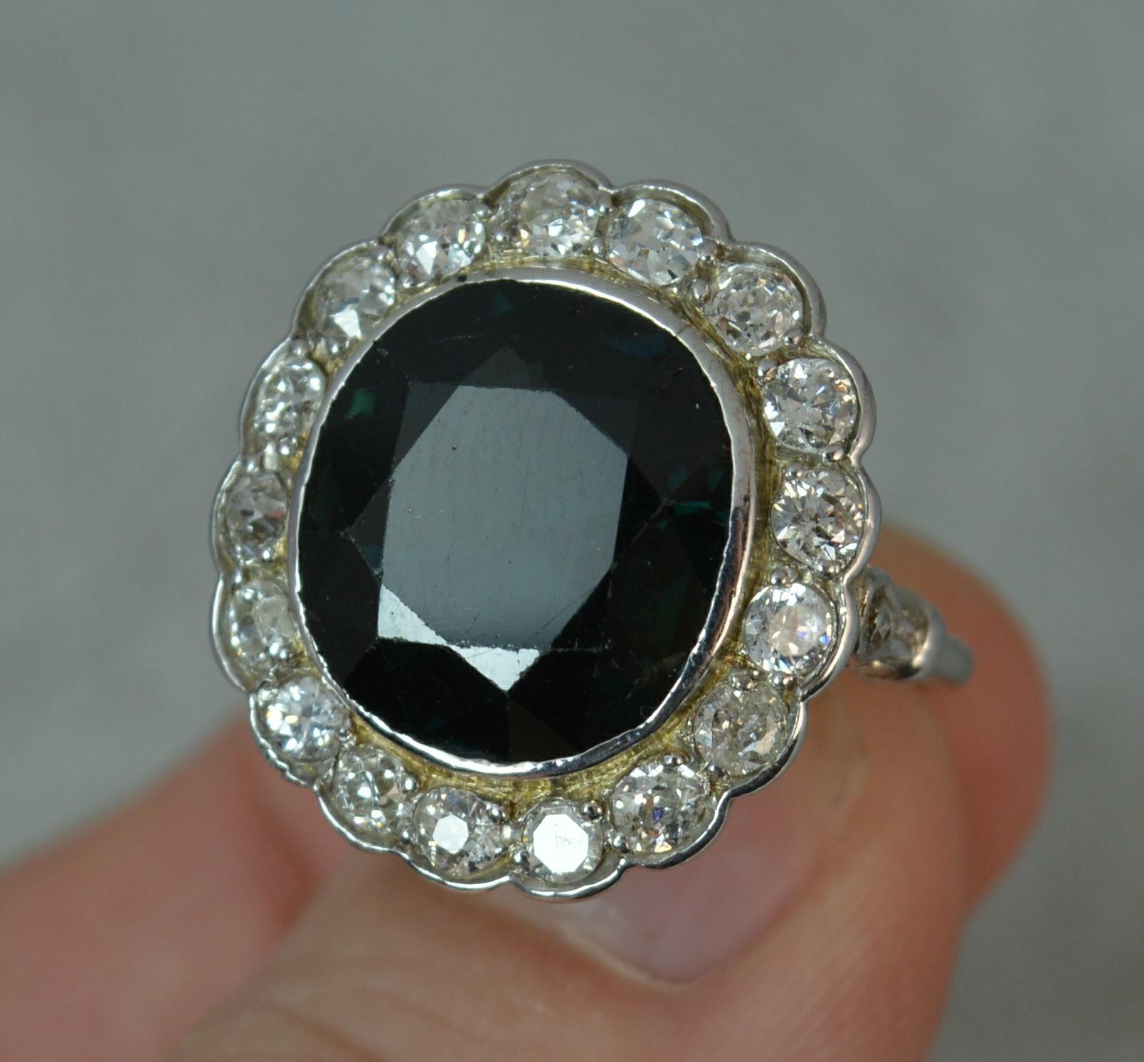 Sapphire 1.4 Carat Old Cut Diamond 18 Carat White Gold Cluster Ring 1