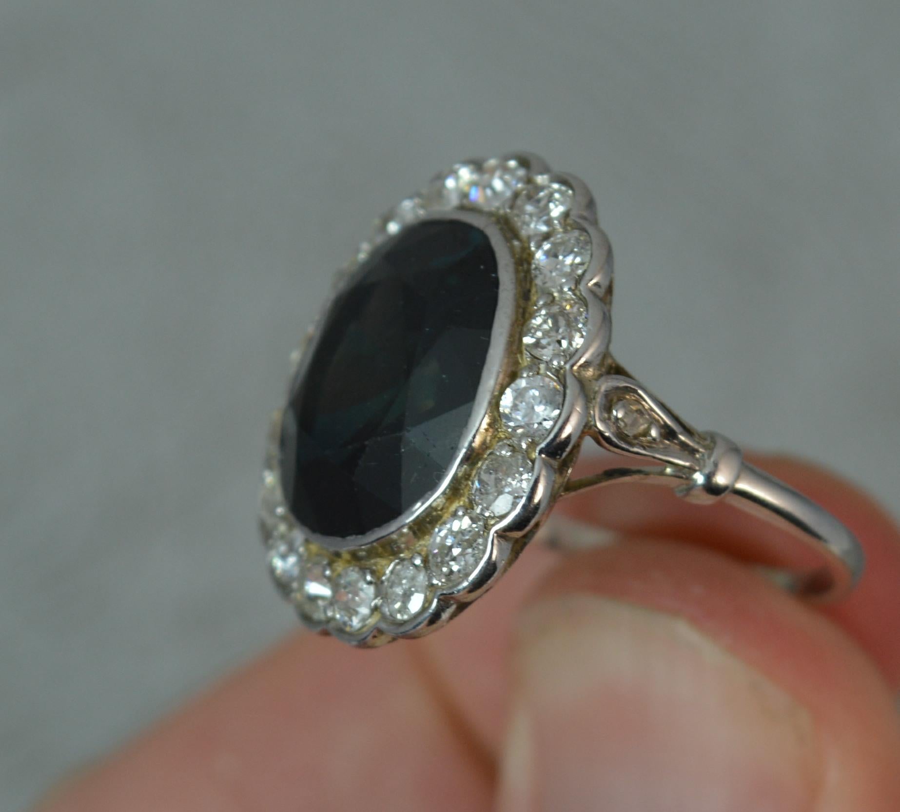 Sapphire 1.4 Carat Old Cut Diamond 18 Carat White Gold Cluster Ring 2