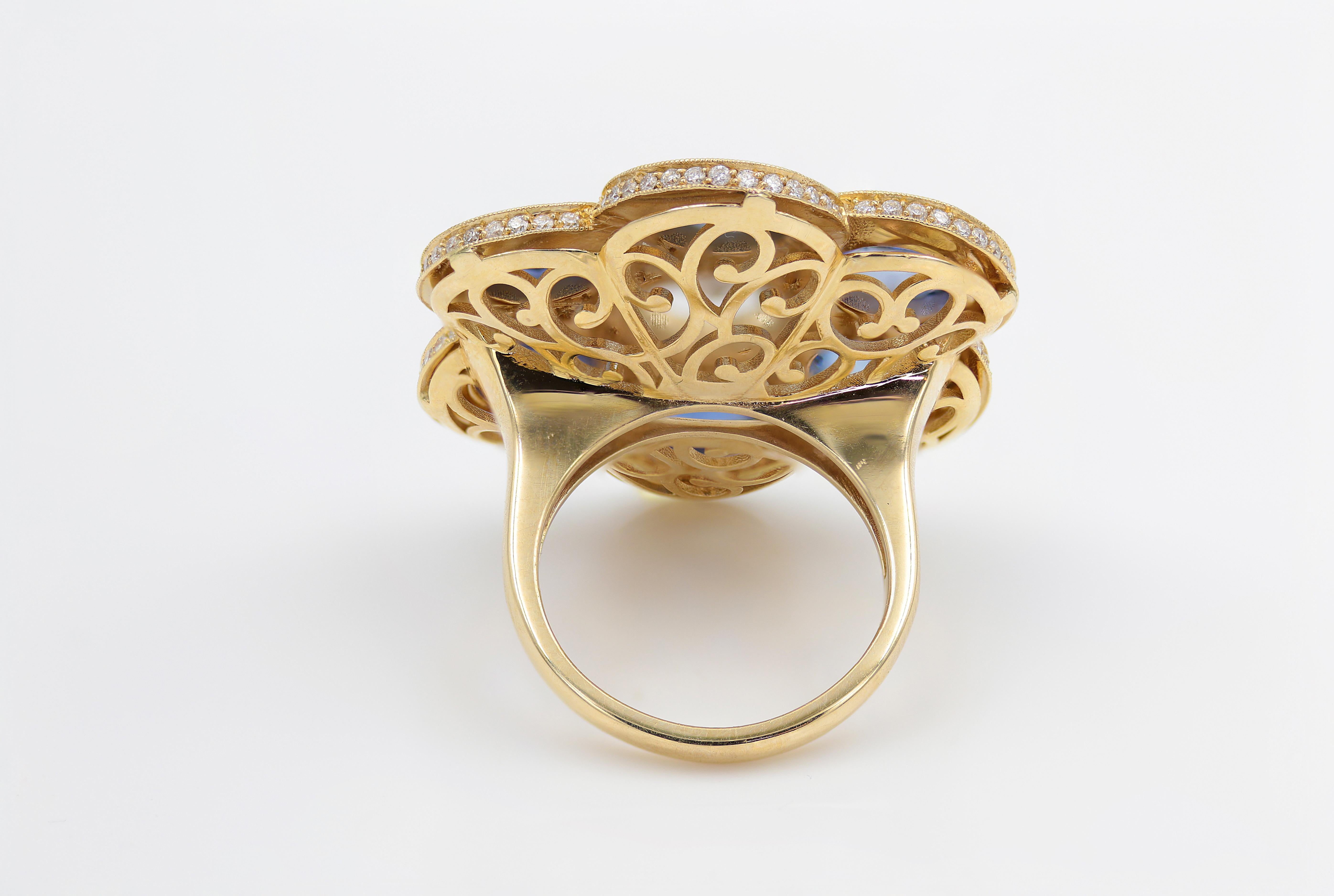 Rose Cut Sapphire 14k Gold Diamond Cocktail Ring 