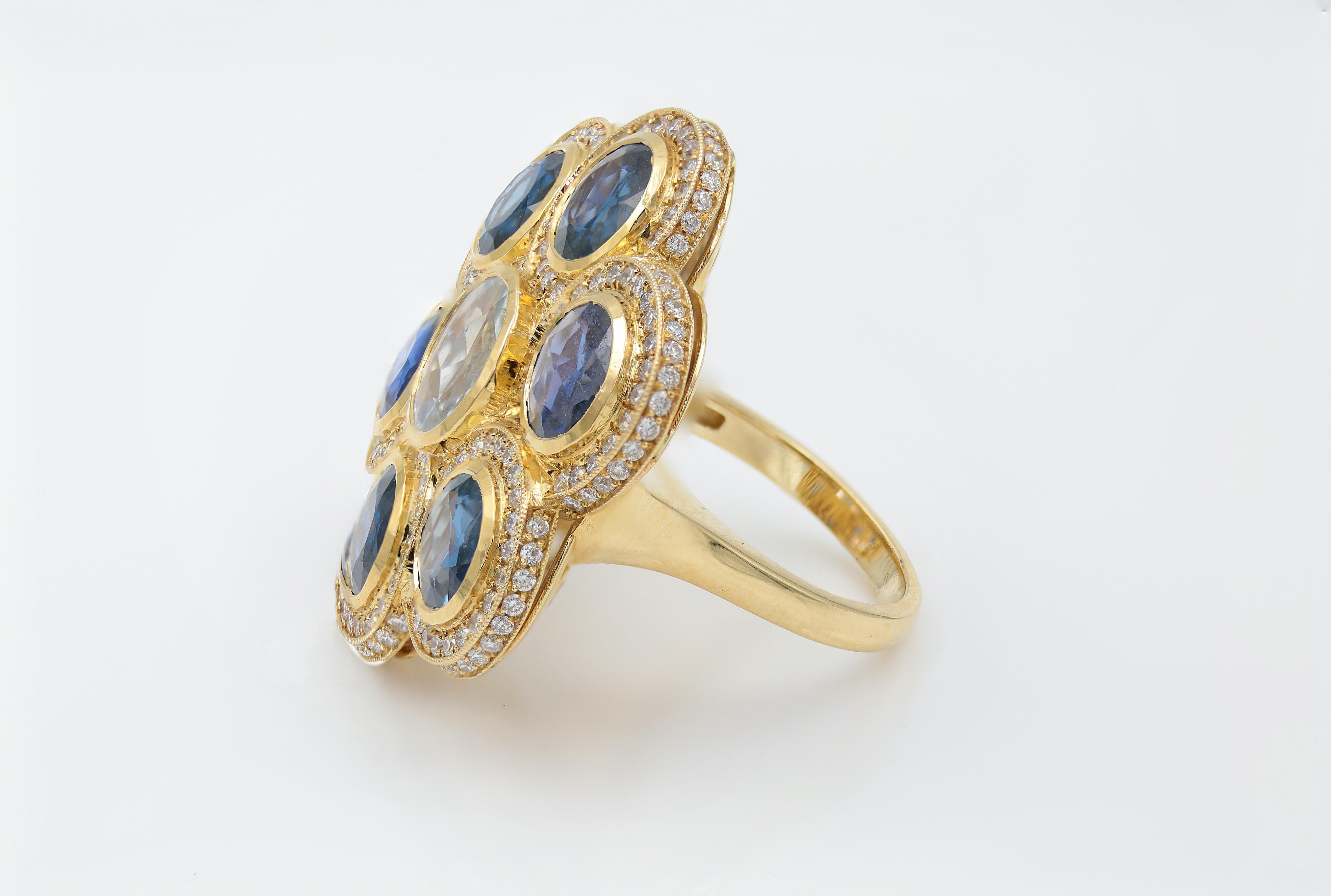 Sapphire 14k Gold Diamond Cocktail Ring  In Good Condition In Scottsdale, AZ