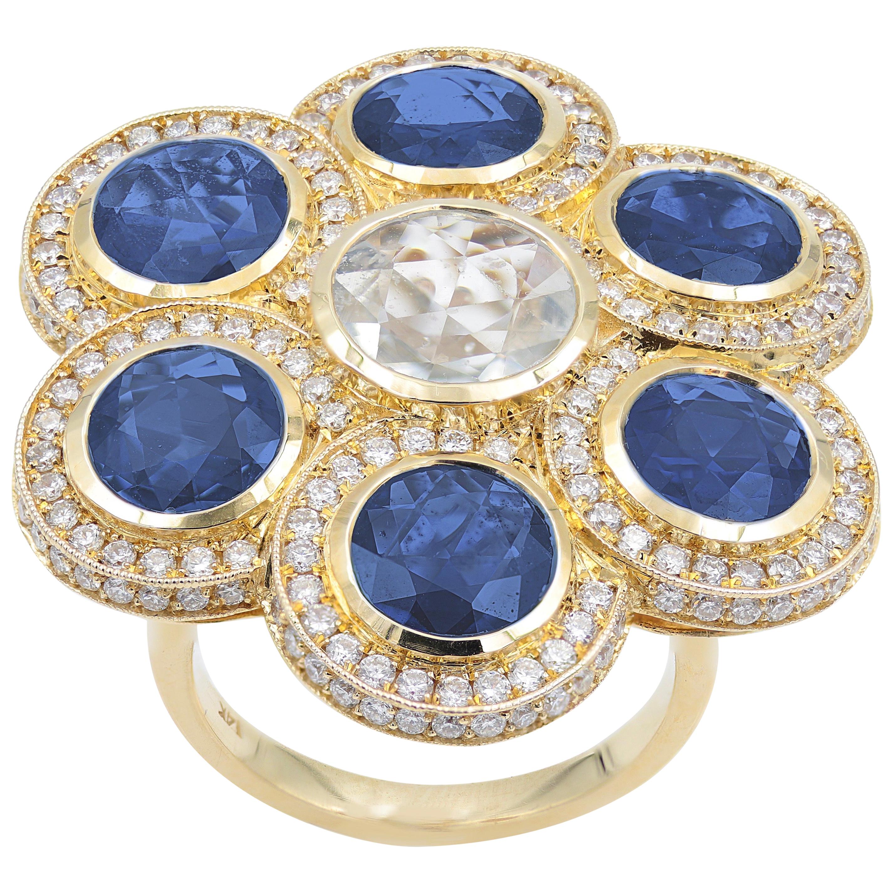 Sapphire 14k Gold Diamond Cocktail Ring 