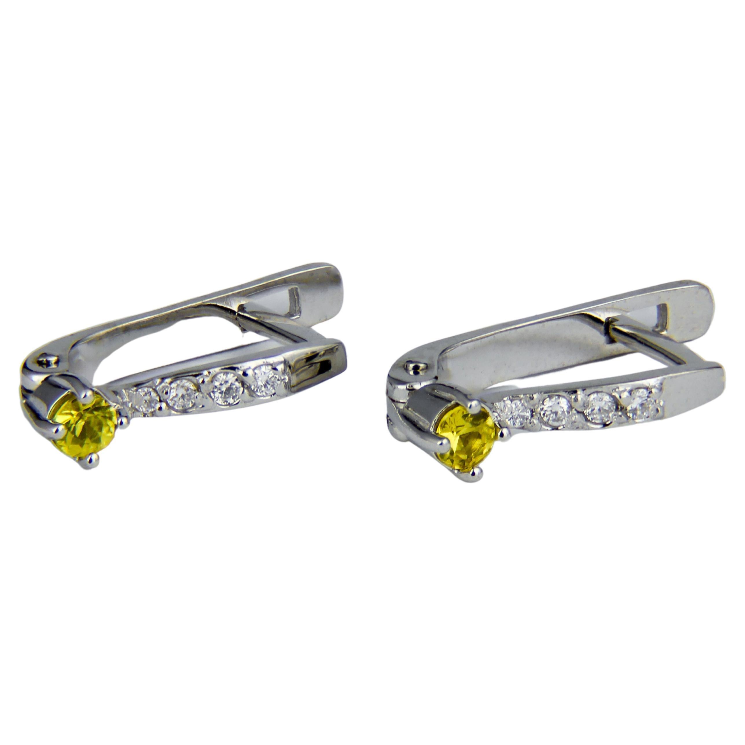 Sapphire 14k Gold Earrings, Tiny Yellow Sapphire Earrings For Sale