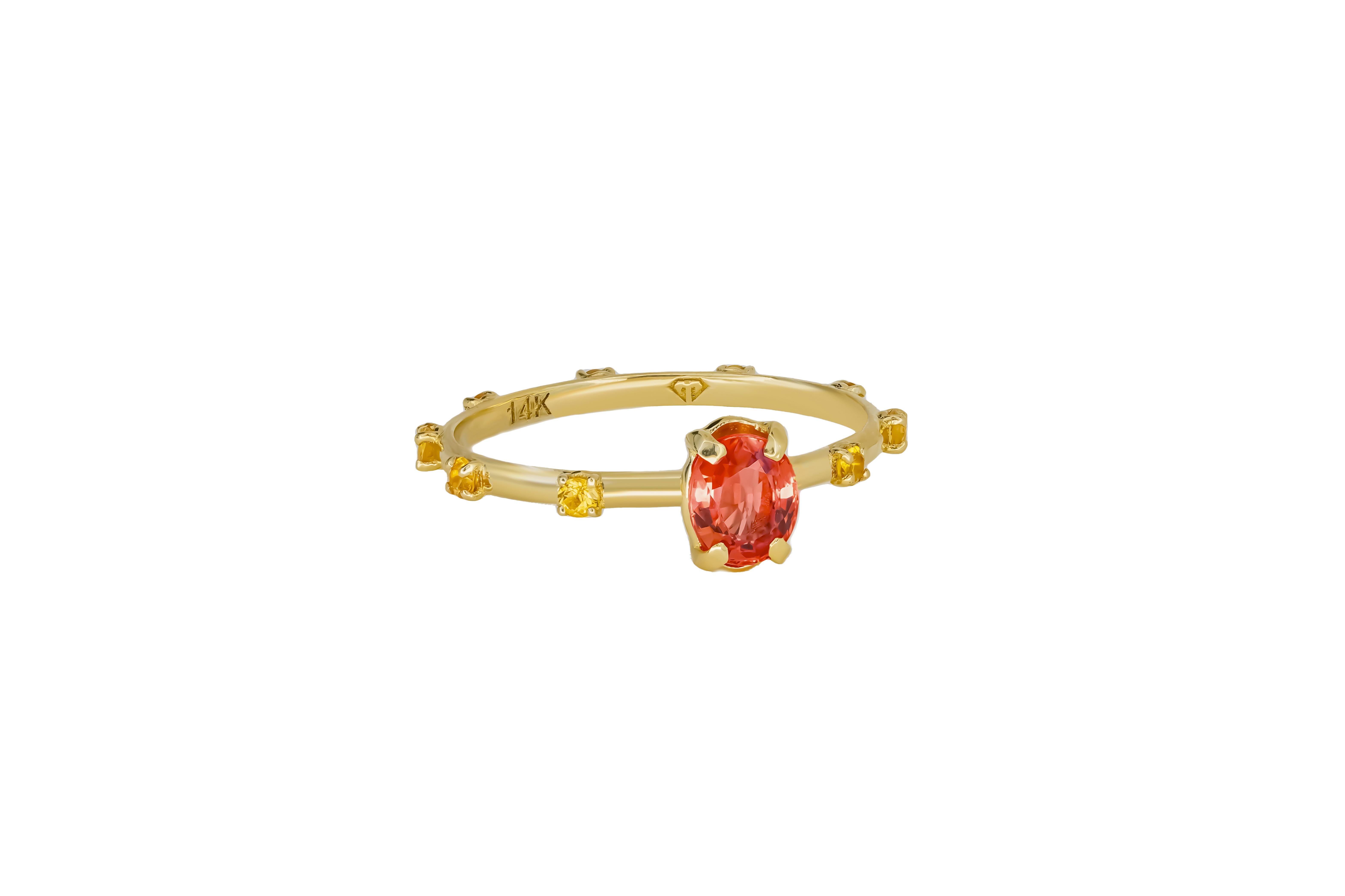 For Sale:  Peach color gemstone 14k gold ring. 2