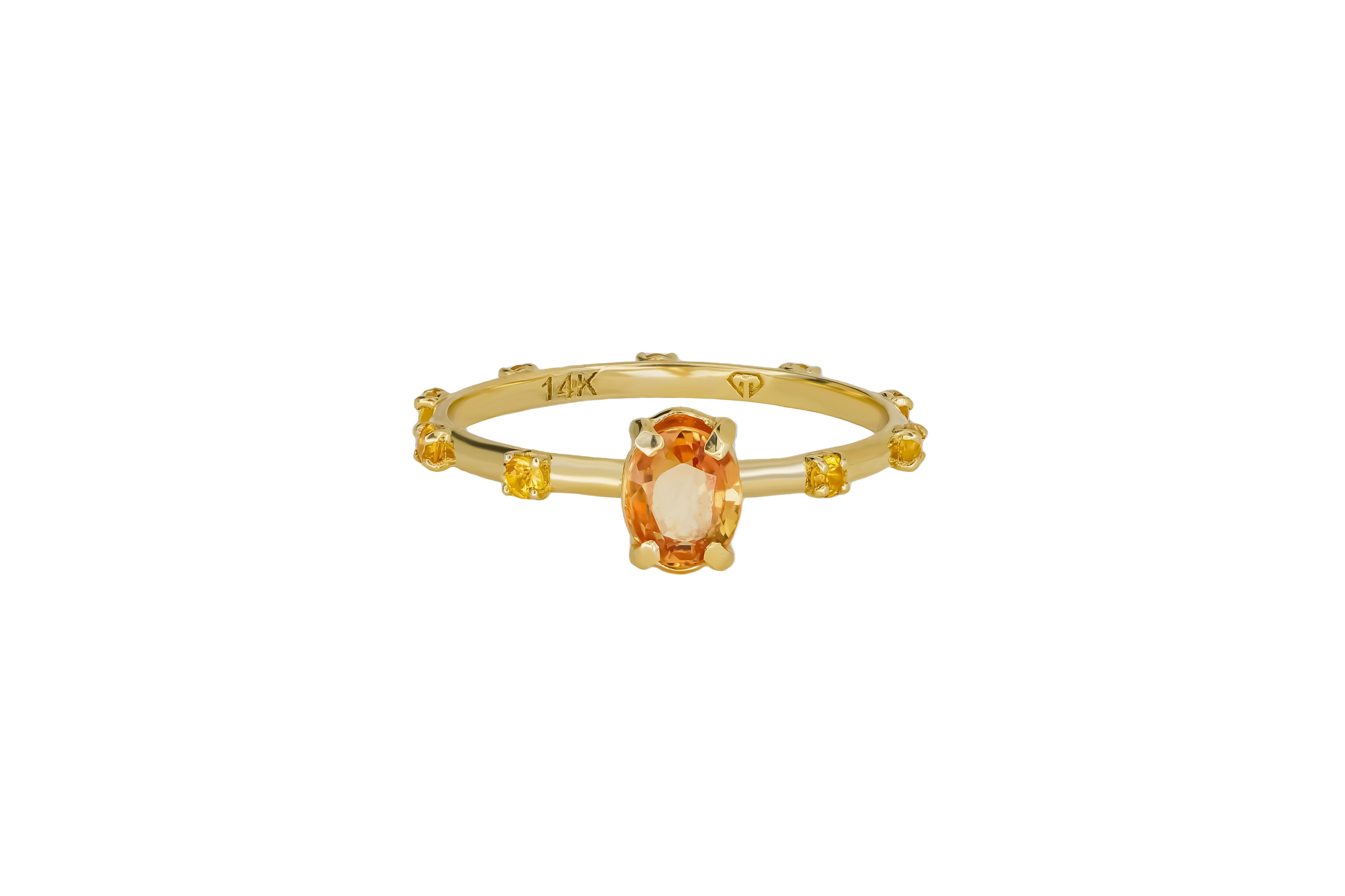 Modern Peach gemstone 14k gold ring. For Sale