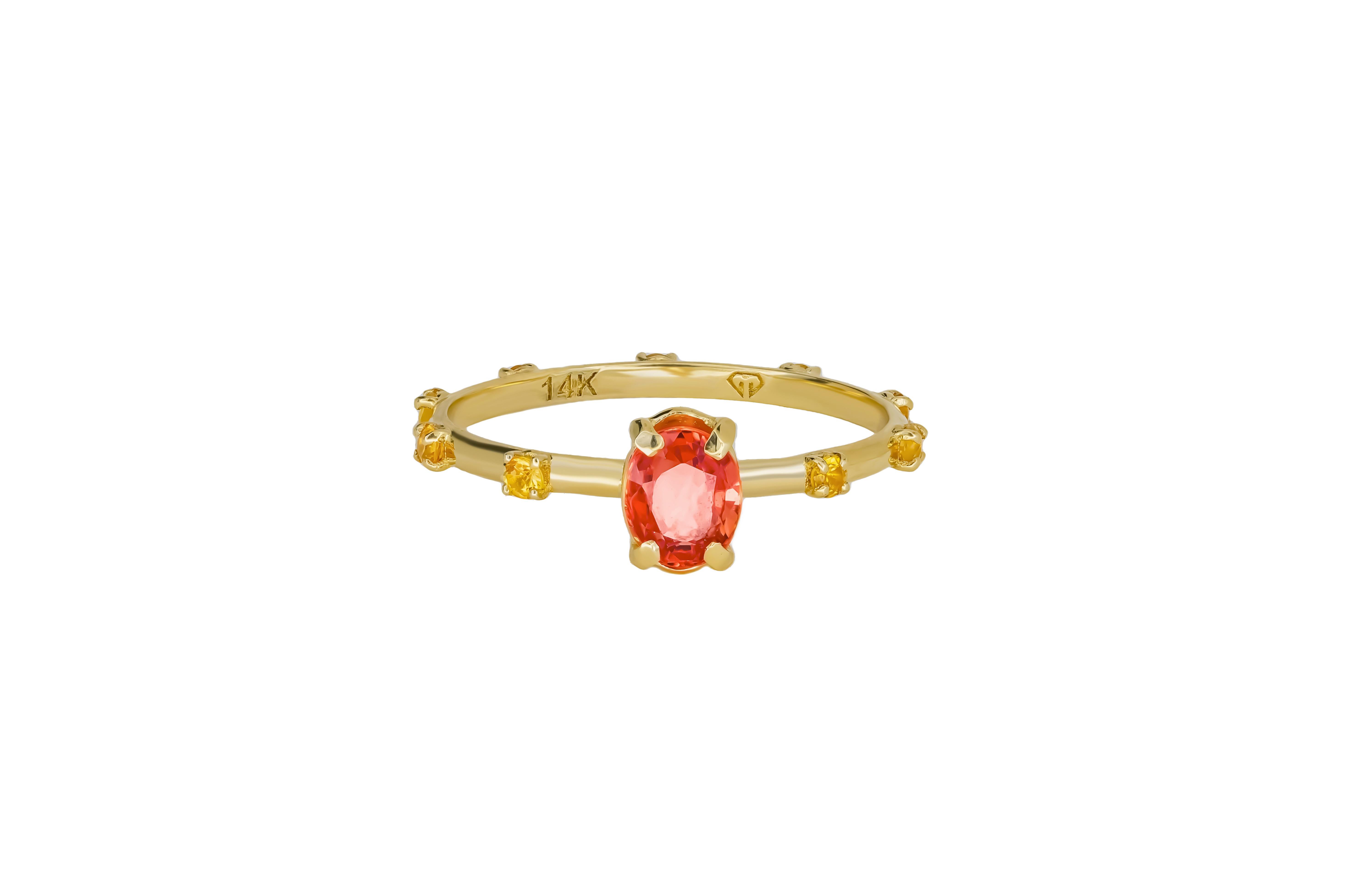 For Sale:  Peach color gemstone 14k gold ring. 3