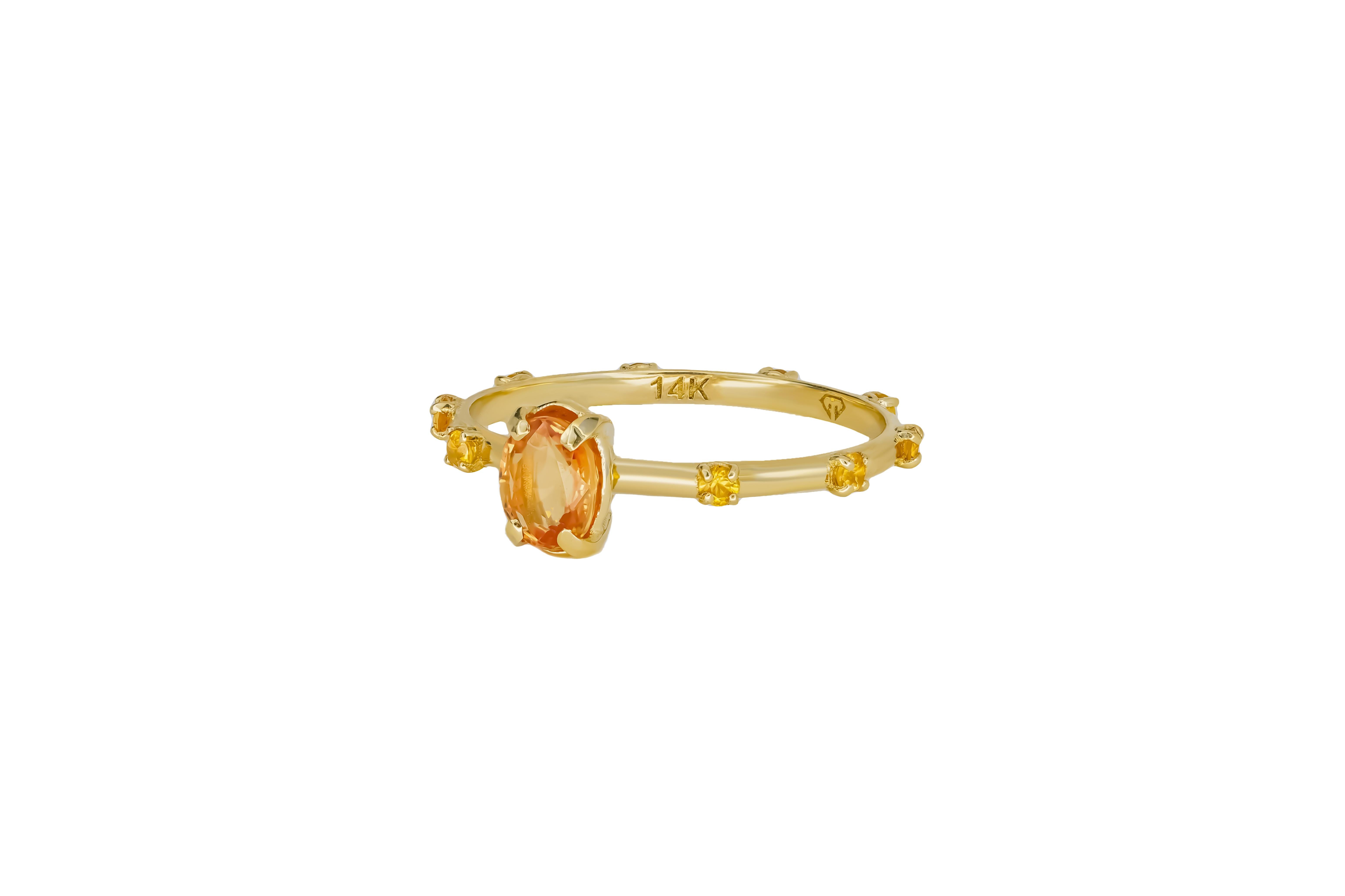 Oval Cut Peach gemstone 14k gold ring. For Sale