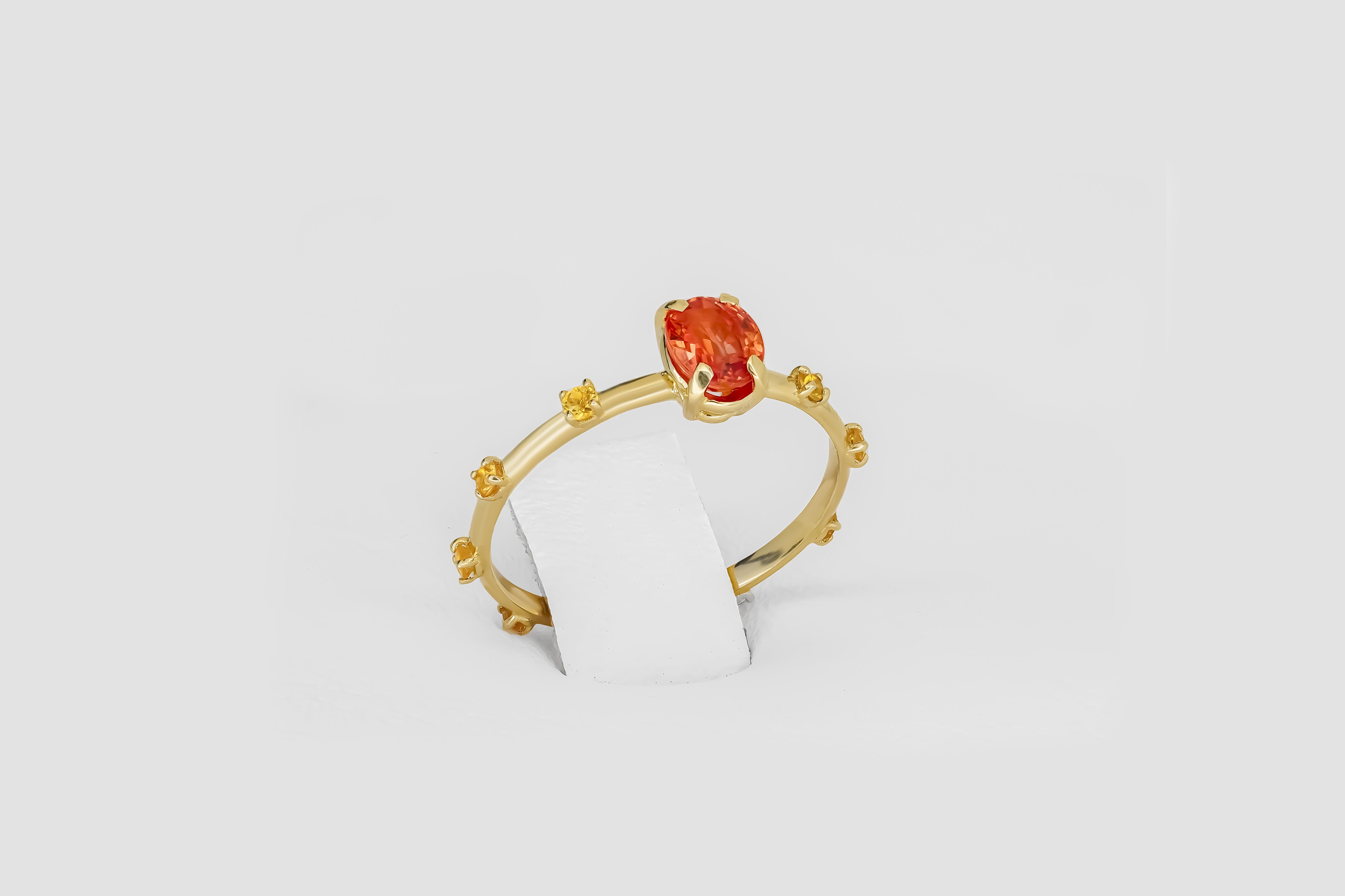 For Sale:  Peach color gemstone 14k gold ring. 5