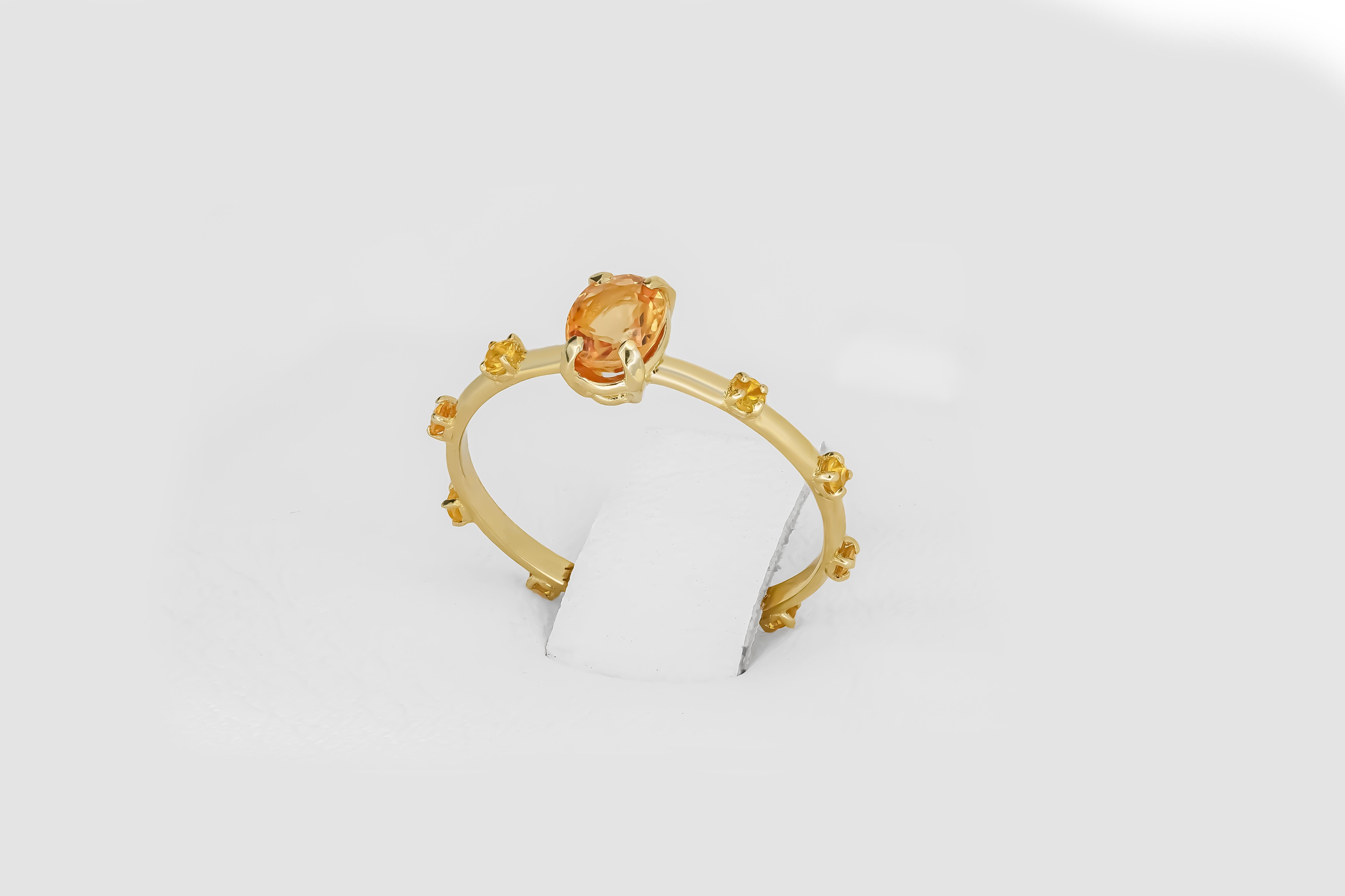 Women's Peach gemstone 14k gold ring. For Sale