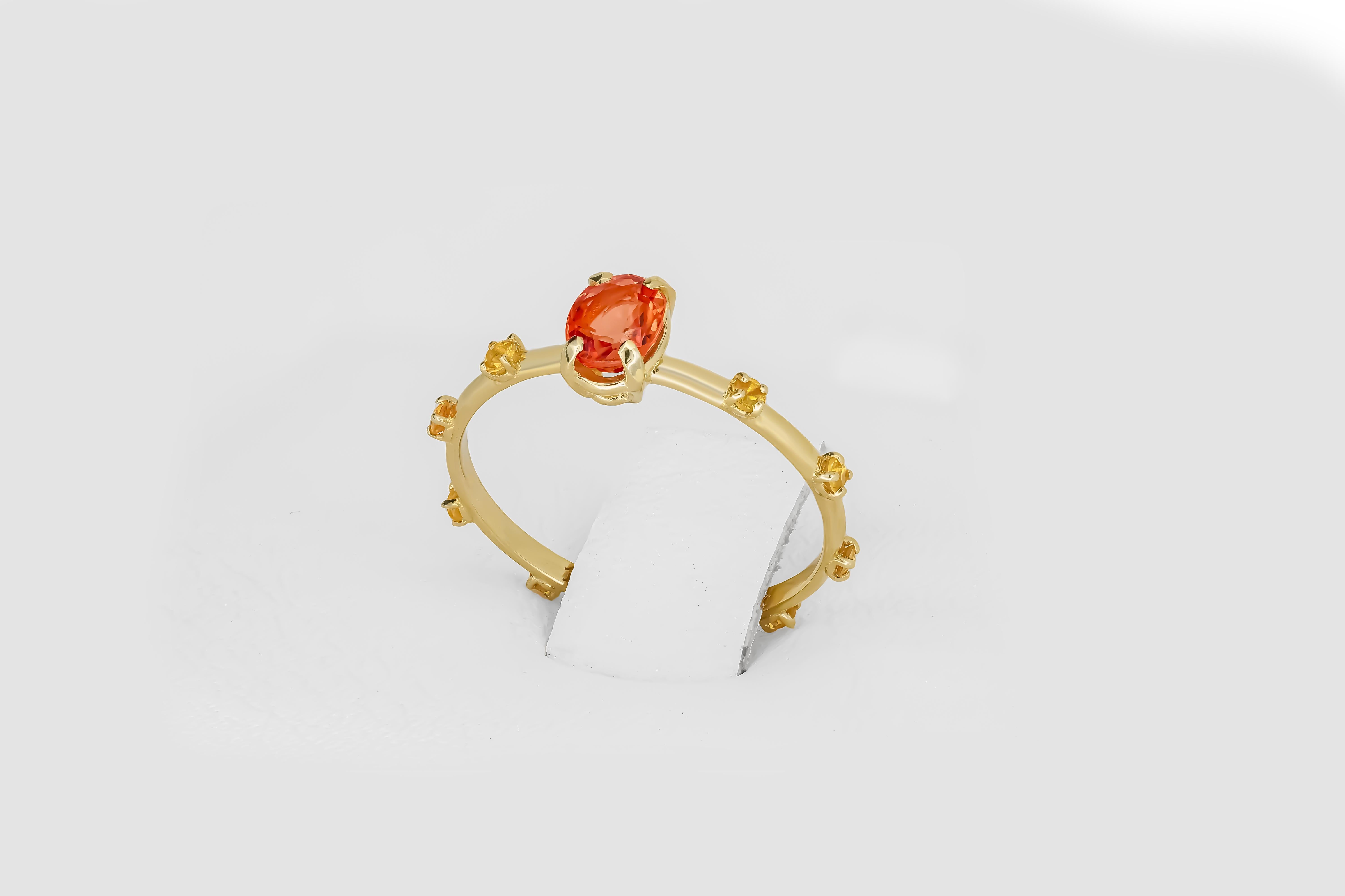 For Sale:  Peach color gemstone 14k gold ring. 6