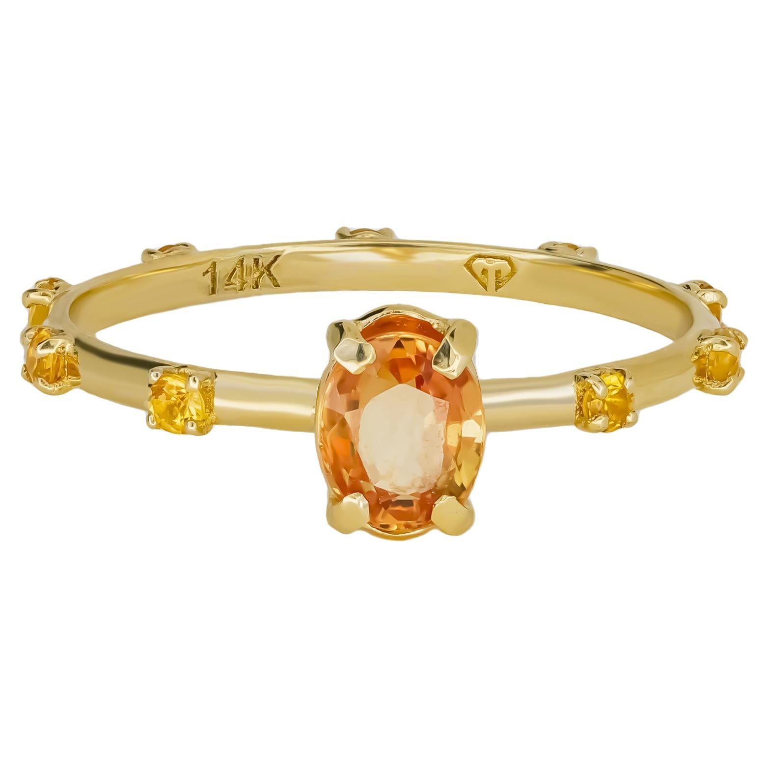 Peach gemstone 14k gold ring. For Sale