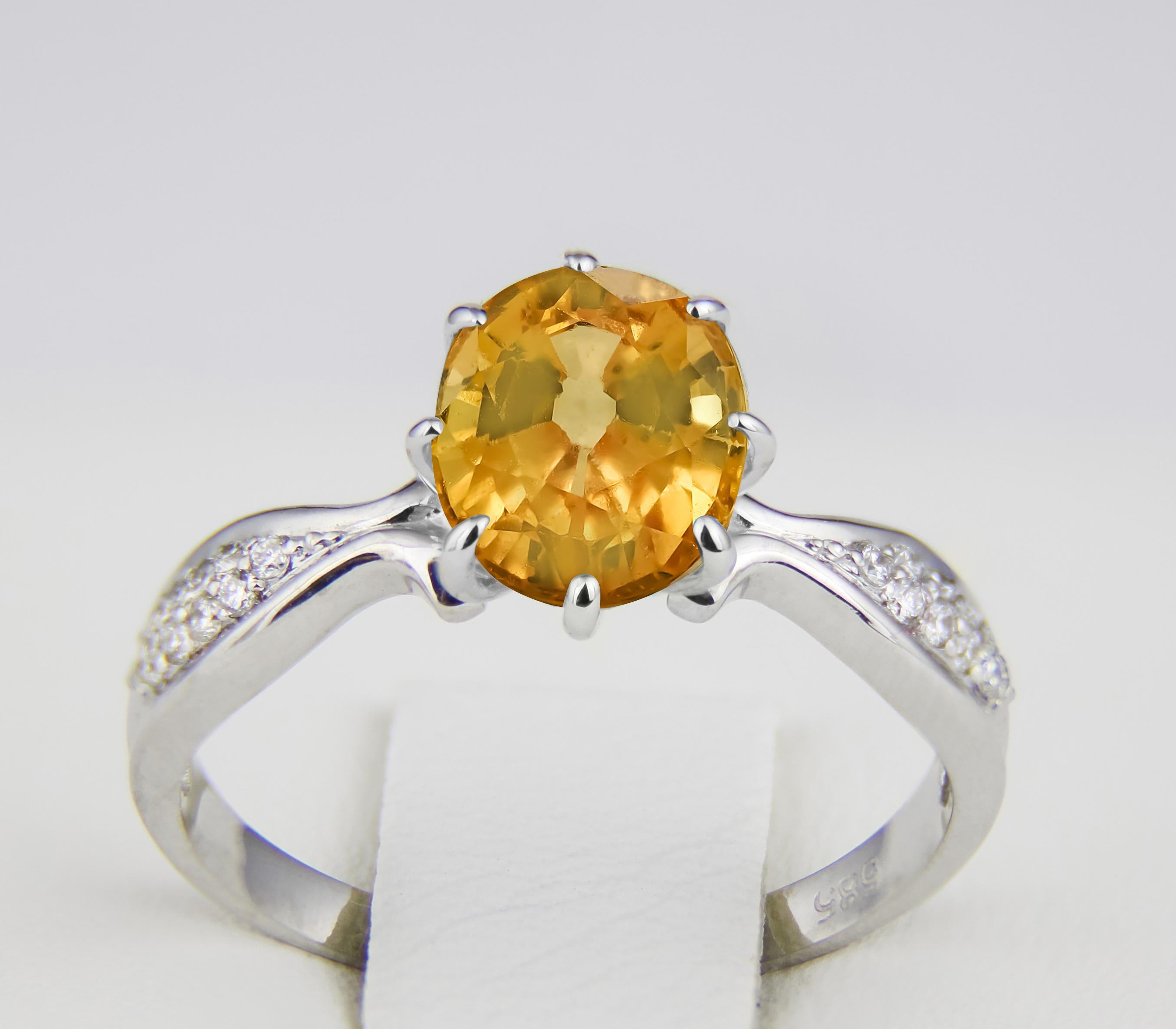 En vente :  Bague en or 14 carats avec saphir ovale, bague en or et saphir 3