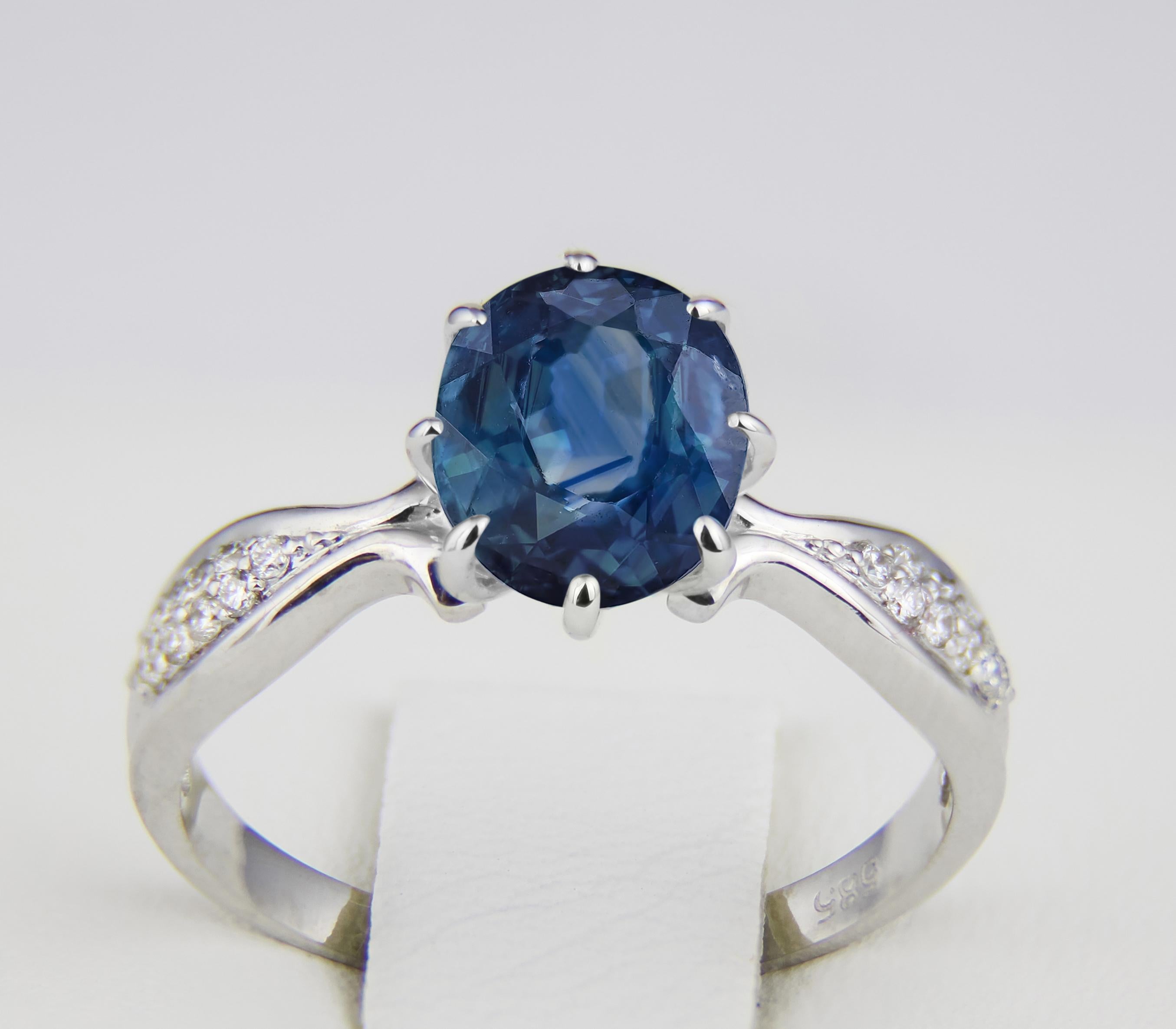 For Sale:  Sapphire 14k Gold Ring, Oval Sapphire Ring, Sapphire Gold Ring 3