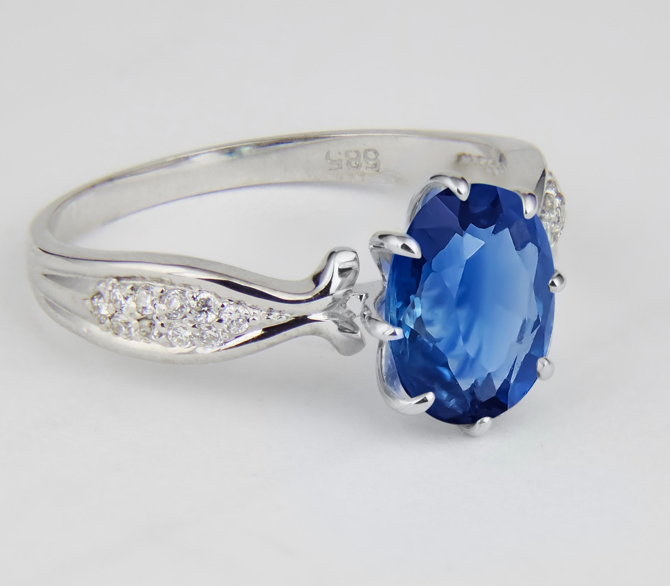 Sapphire 14k Gold Ring, Oval Sapphire Ring, Sapphire Gold Ring In New Condition For Sale In Istanbul, TR