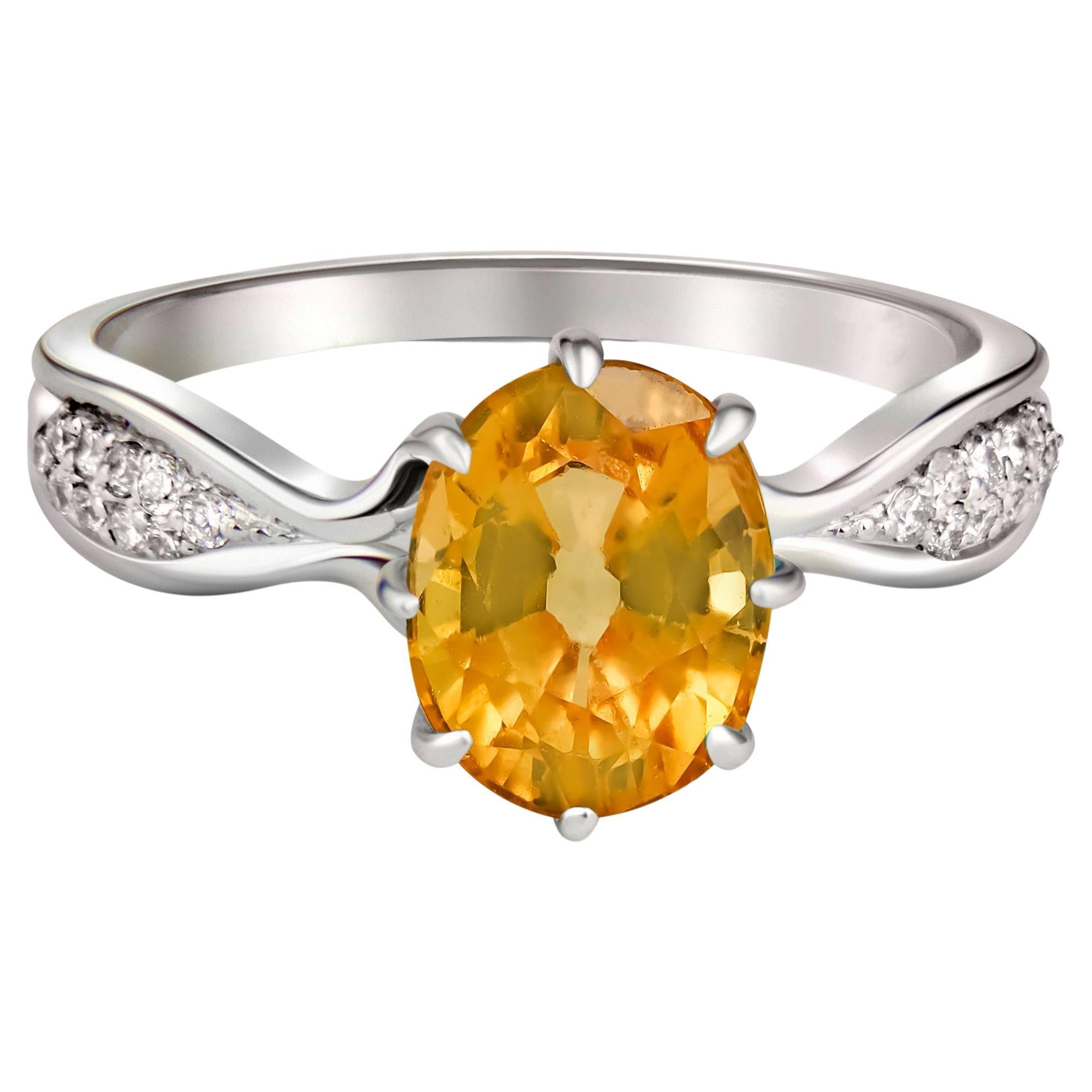 Saphir-Ring aus 14k Gold, ovaler Saphir, Saphir-Goldring im Angebot