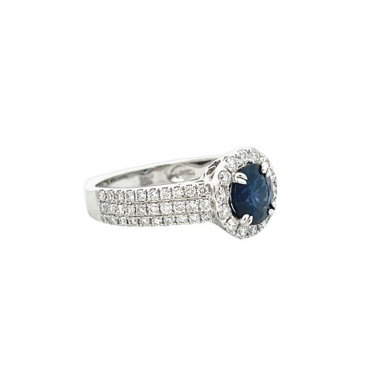 Modern Sapphire 1.57ct & Diamond 1.04ct Cocktail Ring in 18k White Gold For Sale
