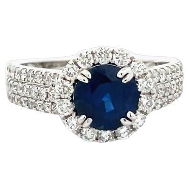 Sapphire 1.57ct & Diamond 1.04ct Cocktail Ring in 18k White Gold For Sale