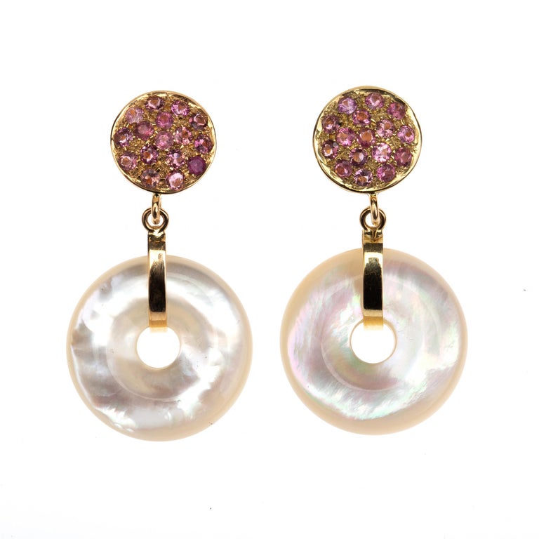 Sapphire 18 Karat Gold Mother-of-pearl BI Earrings For Sale (Free ...