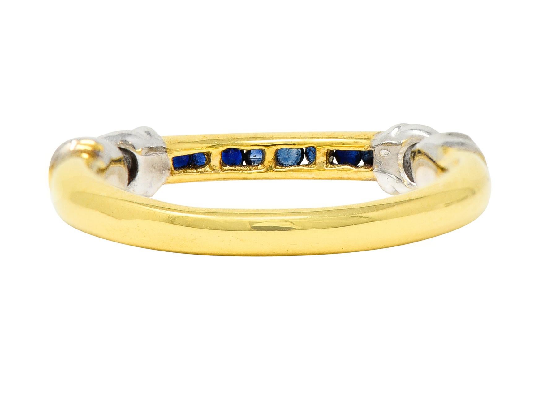 Round Cut Sapphire 18 Karat Two-Tone Gold Channel Band Vintage Ring