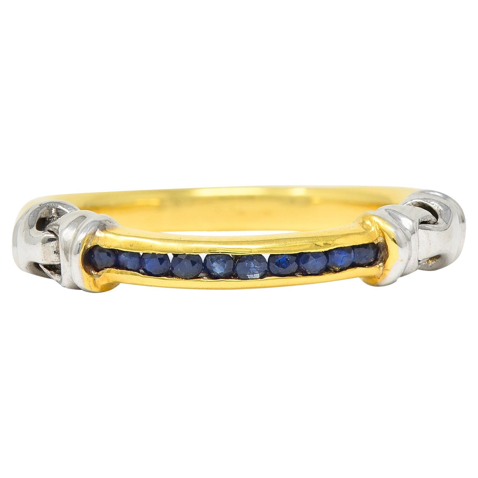 Sapphire 18 Karat Two-Tone Gold Channel Band Vintage Ring