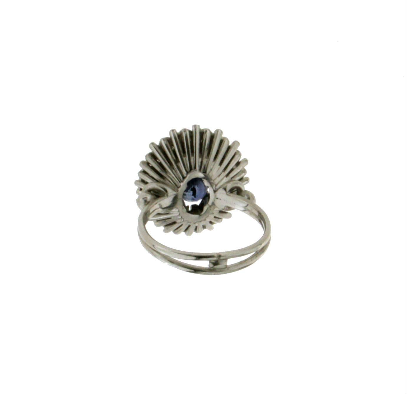 Round Cut Sapphire 18 Karat White Gold Diamonds Cocktail Ring For Sale