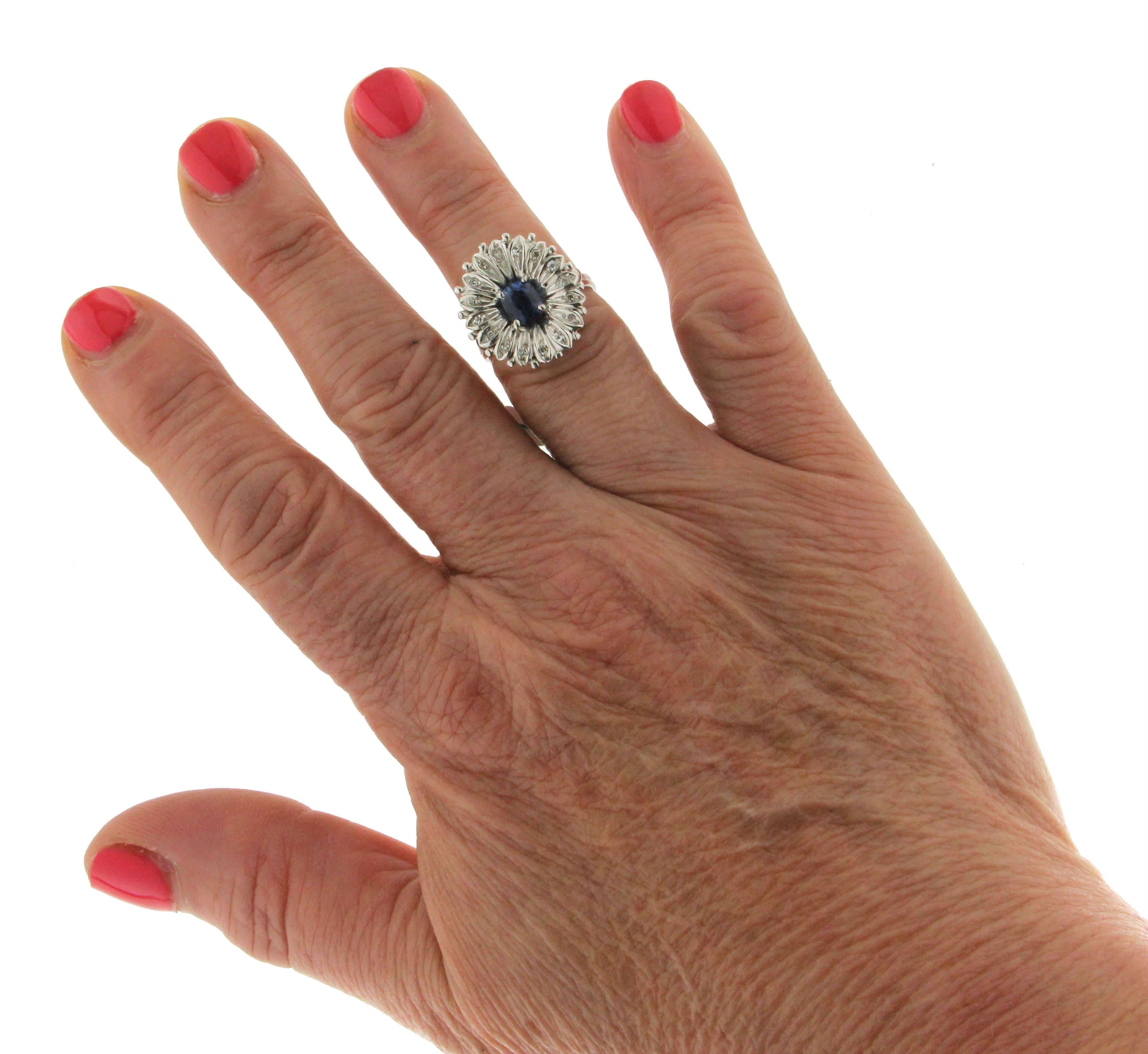 Sapphire 18 Karat White Gold Diamonds Cocktail Ring For Sale 2
