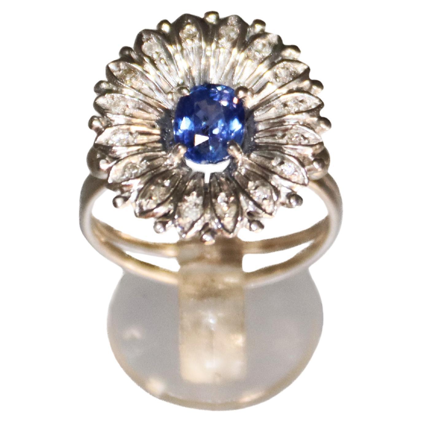Sapphire 18 Karat White Gold Diamonds Cocktail Ring