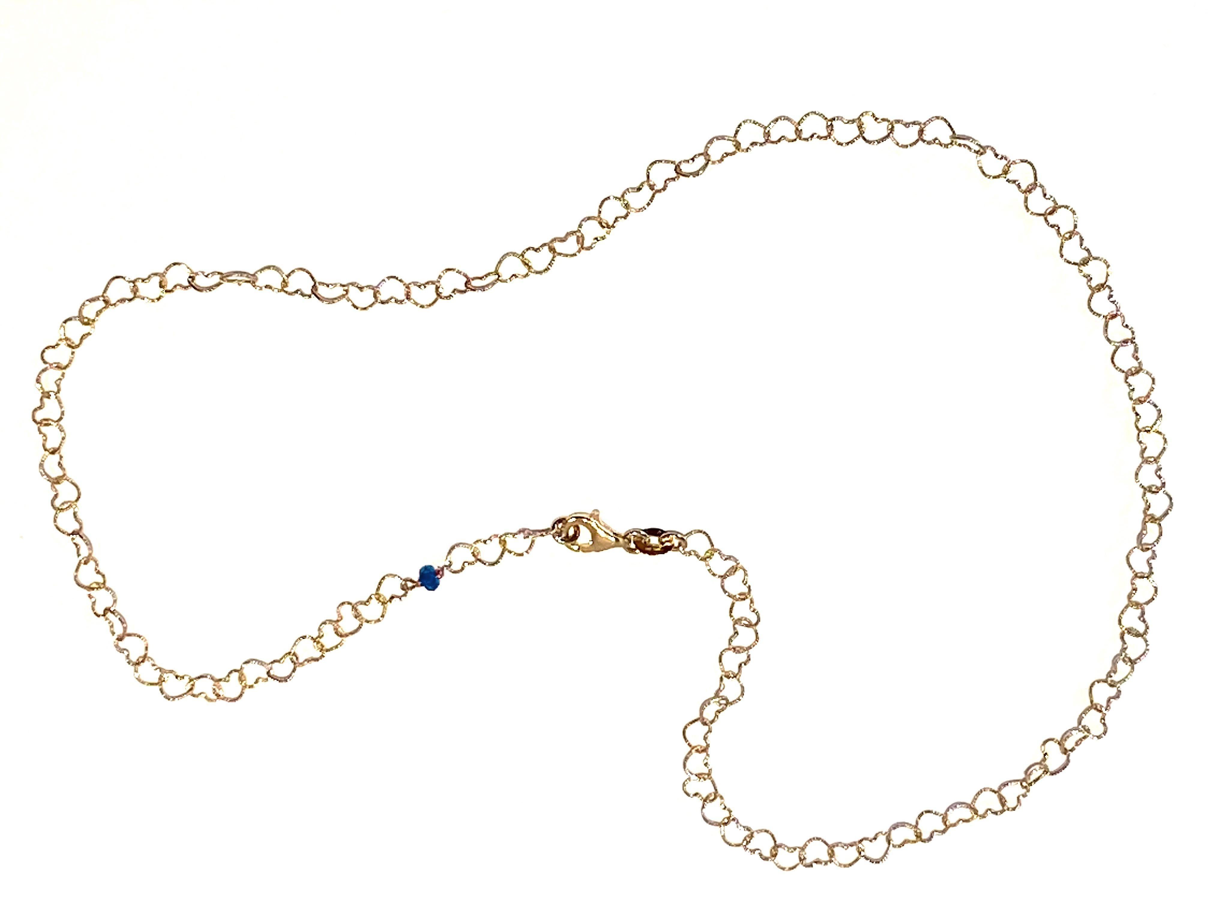 Women's 0.51 Carat Sapphire 18K Yellow Gold Slightly Hammered Hearts Chain Necklace
