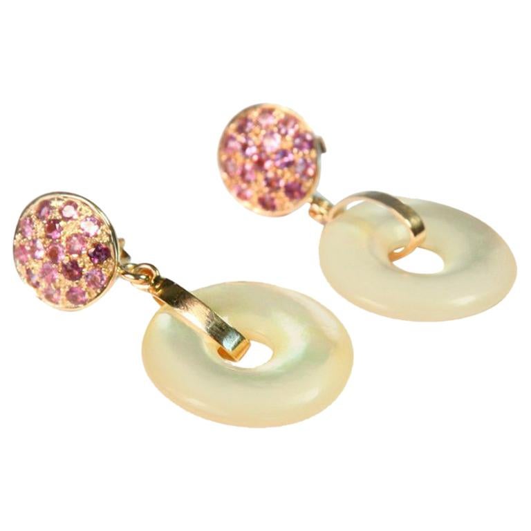Sapphire 18 Karat Gold Mother-of-pearl BI Earrings For Sale