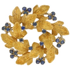 Sapphire and 18 Carat Gold Vine Leaf Brooch