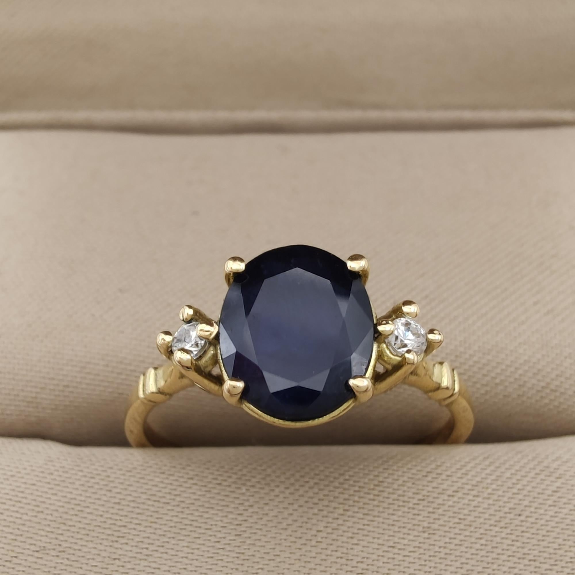 Bague en or 18k avec saphir  Diamant pierre précieuse Anneau de promesse Anneau de mariage Cadeau pour elle en vente 2