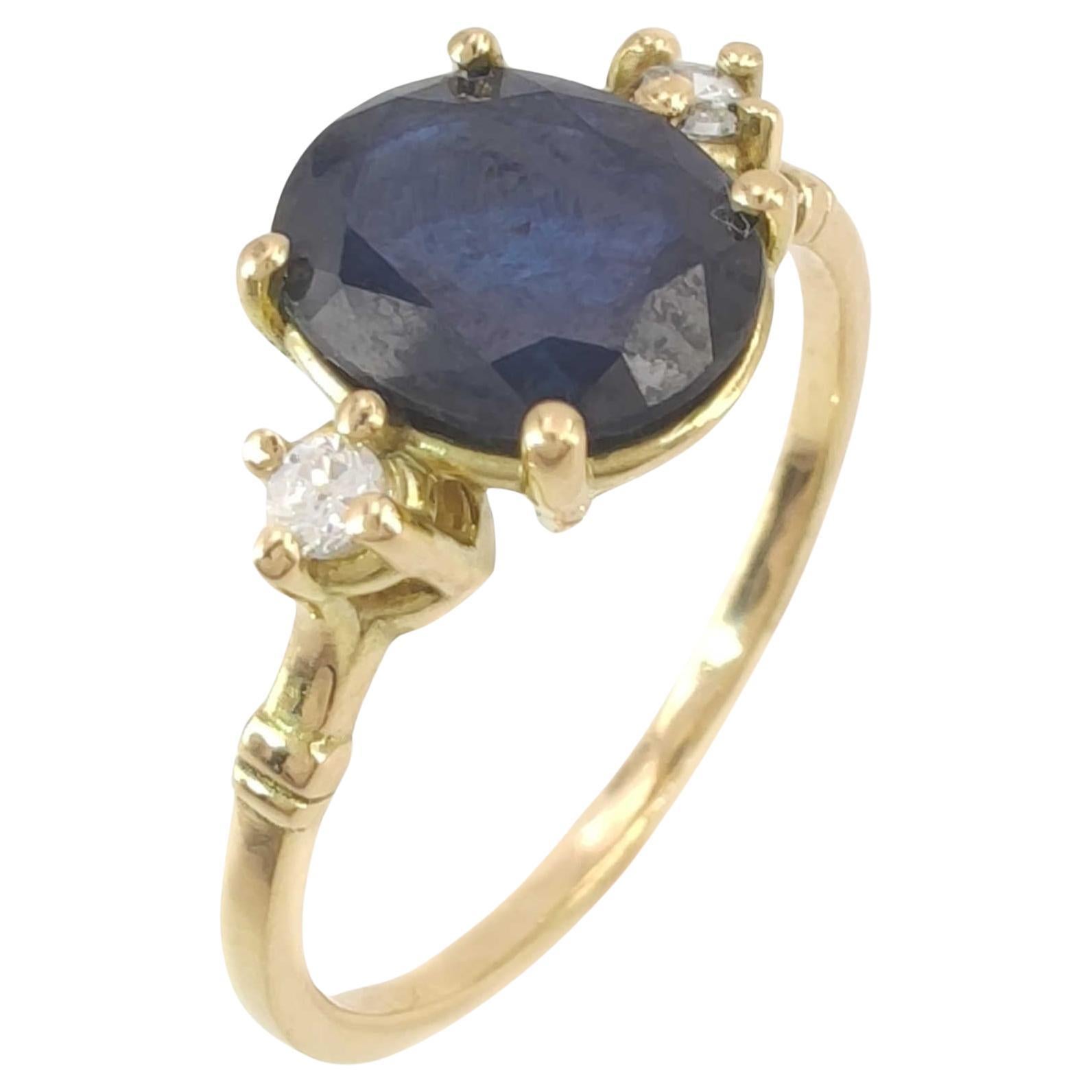 18k Gold Sapphire and Diamond Wedding Promise Ring - Elegant Gift for Her For Sale