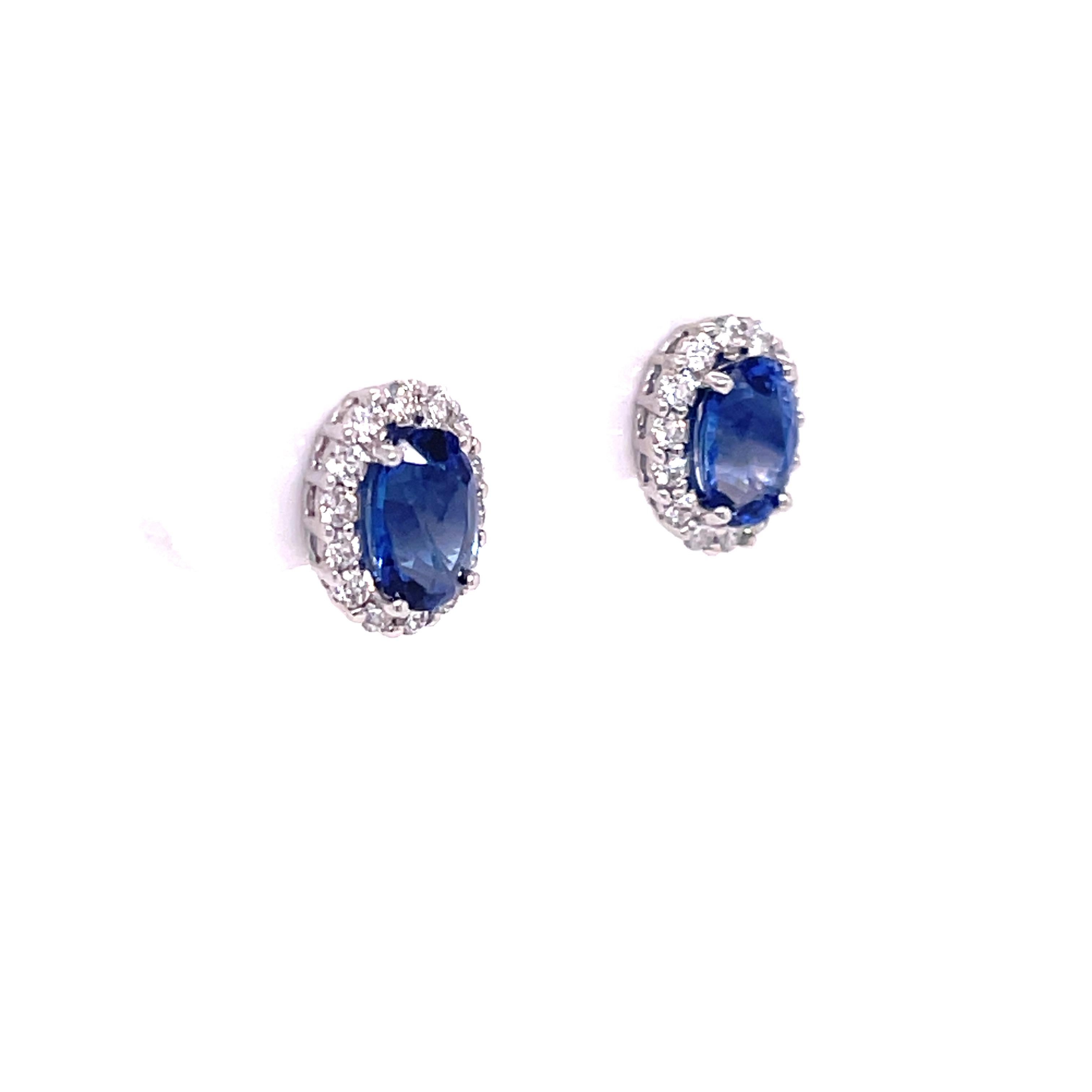Modern Sapphire '2.09ctw' and Diamond '.43ctw' White Gold Studs For Sale