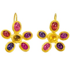 Sapphires multi color  22 karat and 18 Karat Gold Earrings