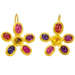 Sapphires multi color  22 karat and 18 Karat Gold Earrings 