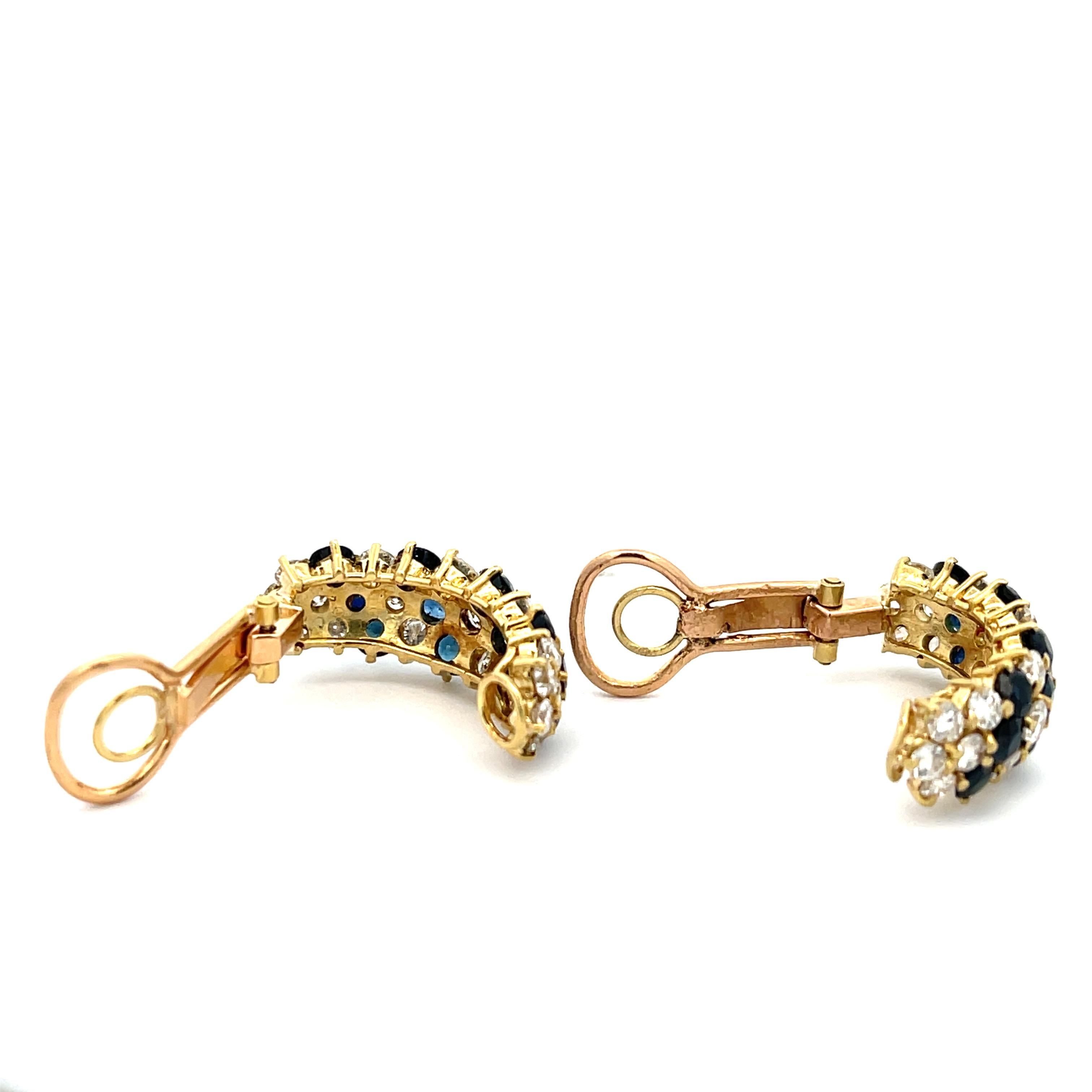 Taille ronde Boucles d'oreilles saphir 2.25ctw & diamant 2.50ctw or jaune 18K en vente
