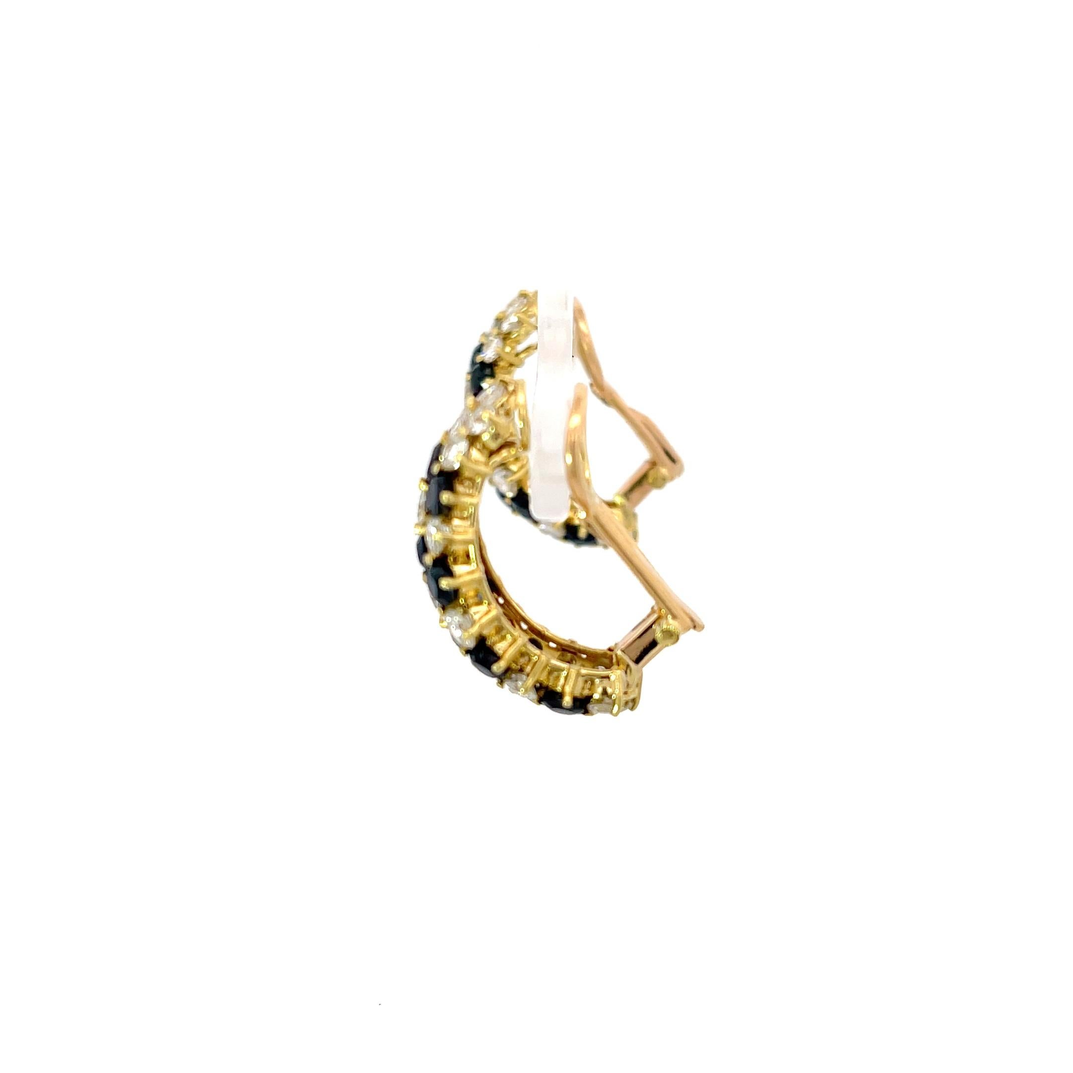 Boucles d'oreilles saphir 2.25ctw & diamant 2.50ctw or jaune 18K Bon état - En vente à Dallas, TX