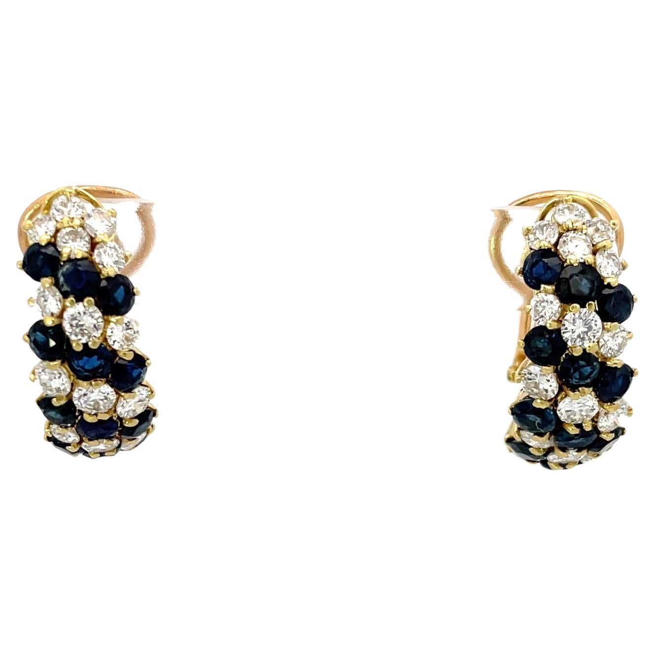 Sapphire 2.25ctw & Diamond 2.50ctw Hoop Earrings 18K Yellow Gold