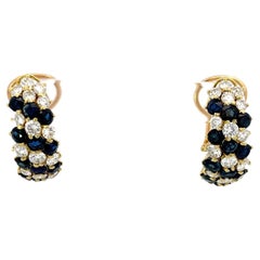 Vintage Sapphire 2.25ctw & Diamond 2.50ctw Hoop Earrings 18K Yellow Gold